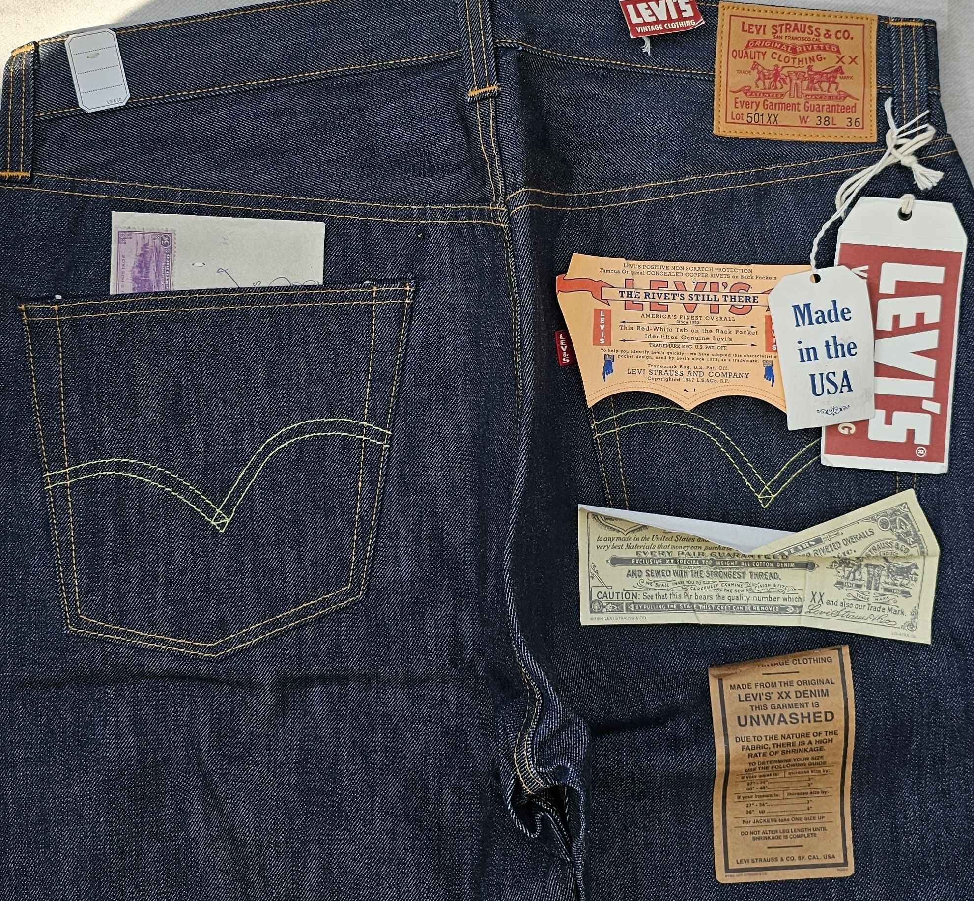 LEVI'S LV 1947 501 XX Made in the USA W 38-L36 deadstock
