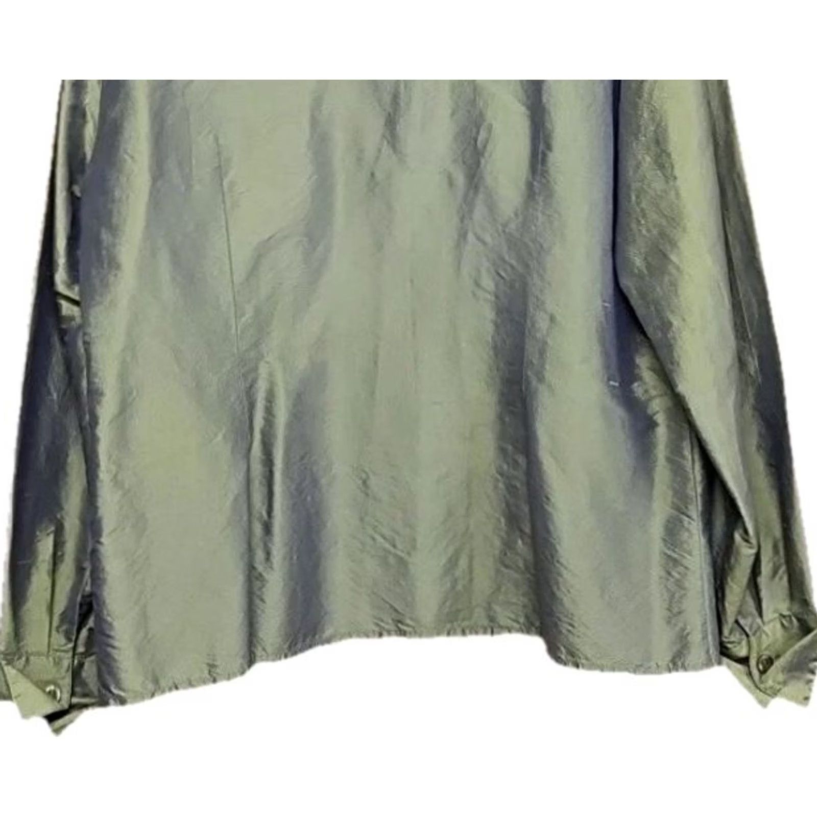 Worthington Worthington 100% Silk Blouse Womens Large Button Front Collared Luxe Drapey Olive Green Shirt Size L / US 10 / IT 46 - 6 Thumbnail
