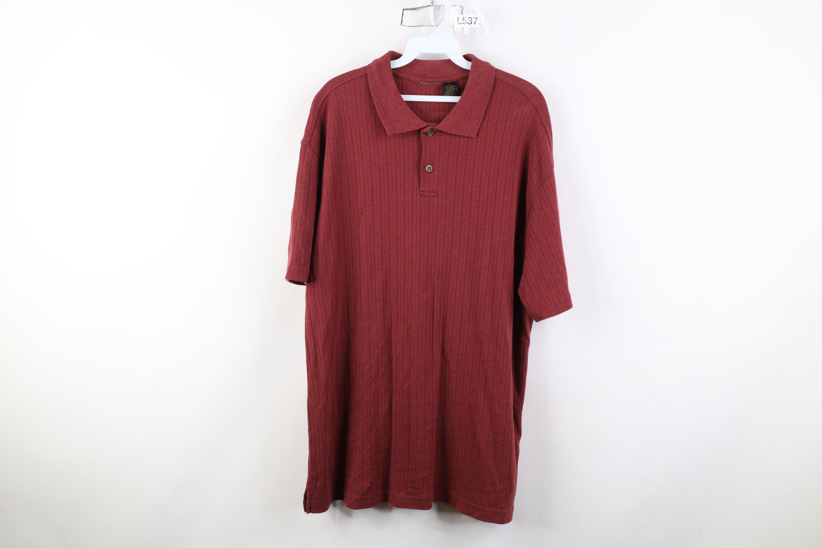 Vintage Vintage 90s Streetwear Gabardine Blend Knit Striped Polo Red Size US XL / EU 56 / 4 - 1 Thumbnail
