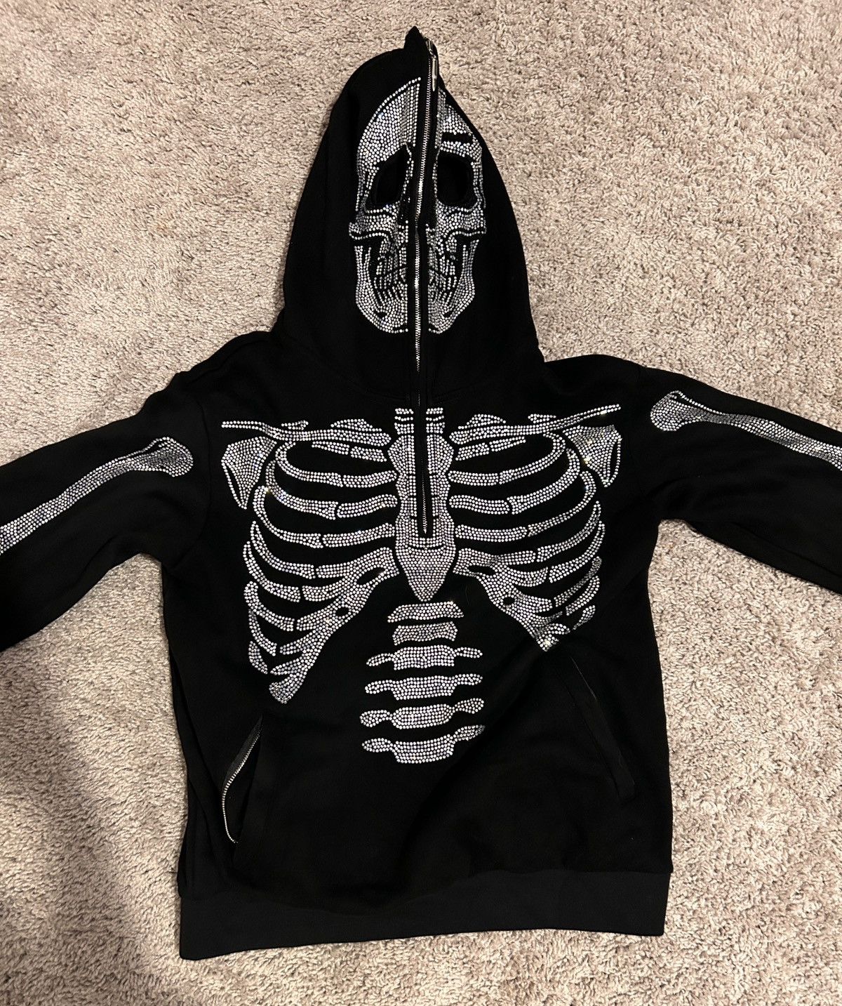 Designer × Vintage Obsidian Black Skeleton Half Zip Hoodie Size US S / EU 44-46 / 1 - 1 Thumbnail