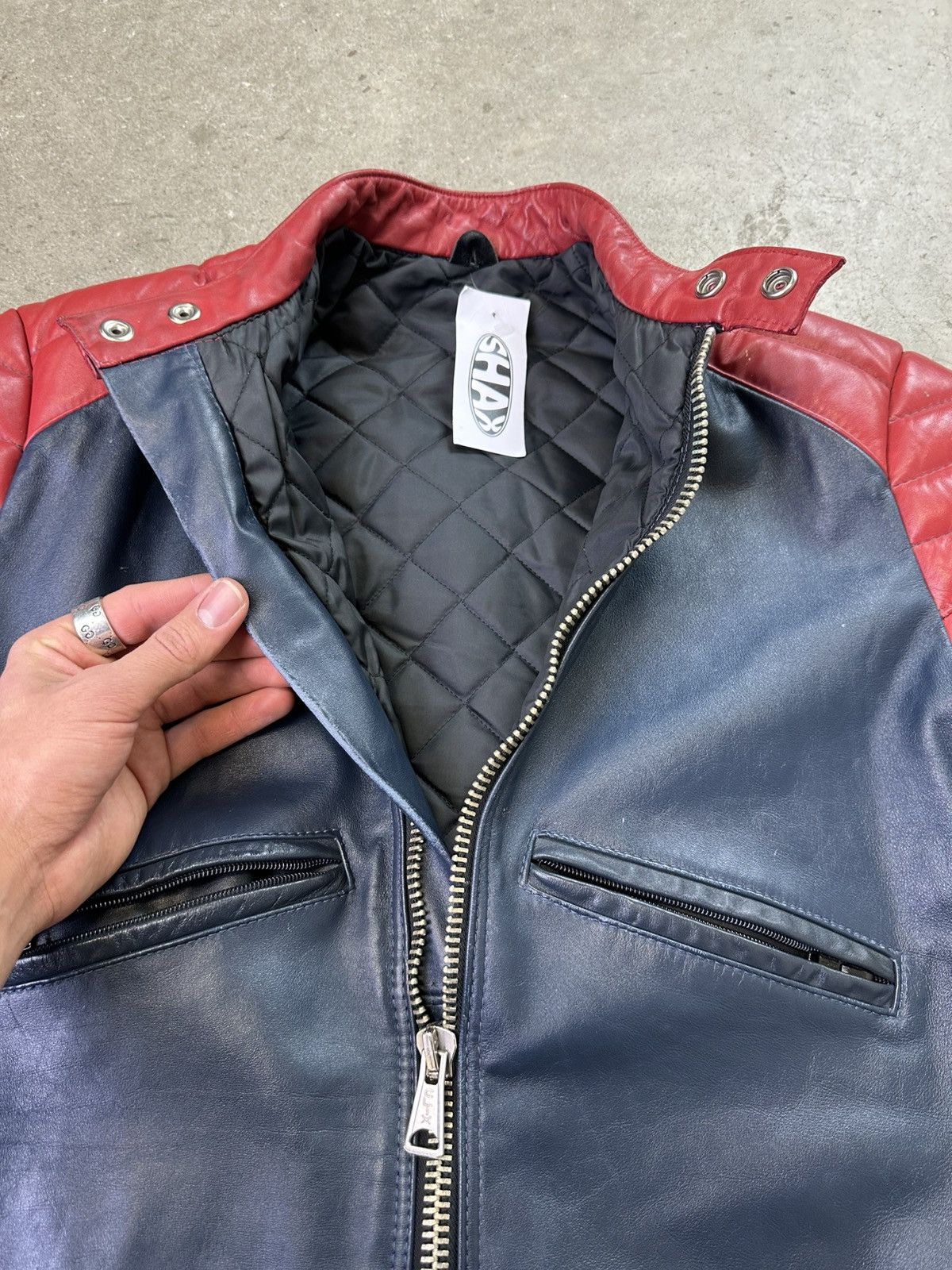 Vintage vintage 80s taurus moto leather jacket navy red M/L Size US M / EU 48-50 / 2 - 5 Thumbnail