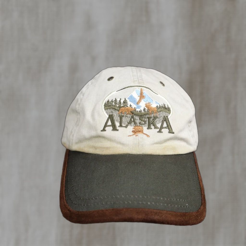 Vintage VINTAGE Alaska To Go Baseball Cap Hat Adjustable Adult Beige Eagle Moose Bear Casual Size ONE SIZE - 1 Thumbnail