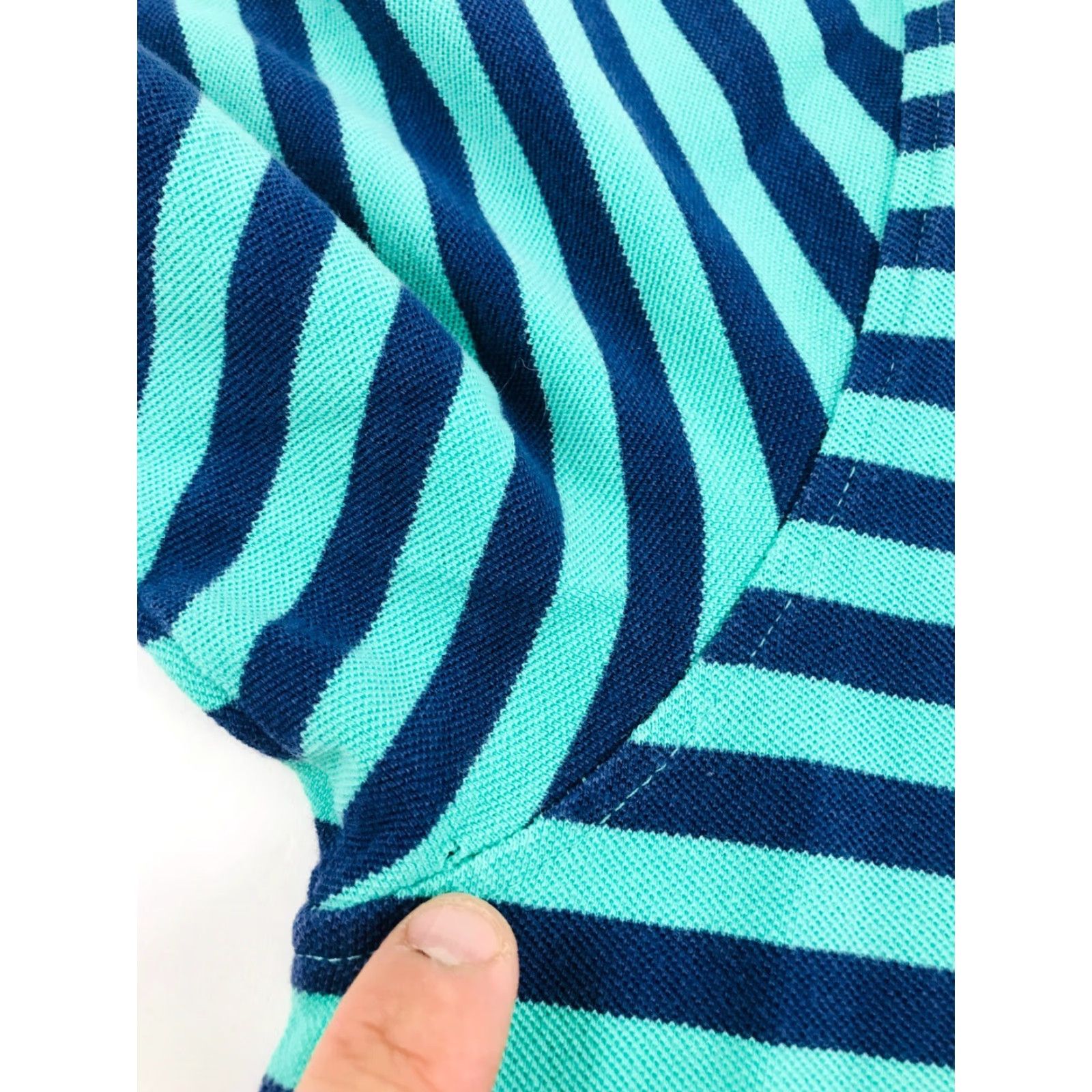VINTAGE IZOD Polo Shirt Mens XL Navy Blue Green Striped Short Sleeve Collared