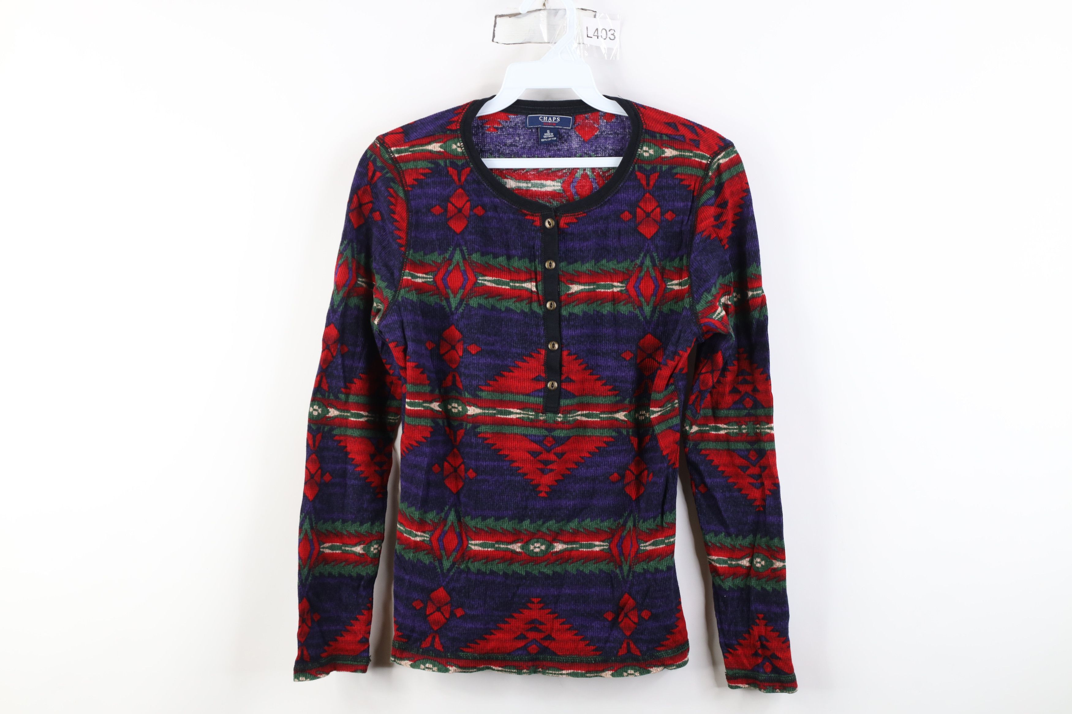 Vintage Y2K Chaps Southwestern Aztec Thermal Henley T-Shirt