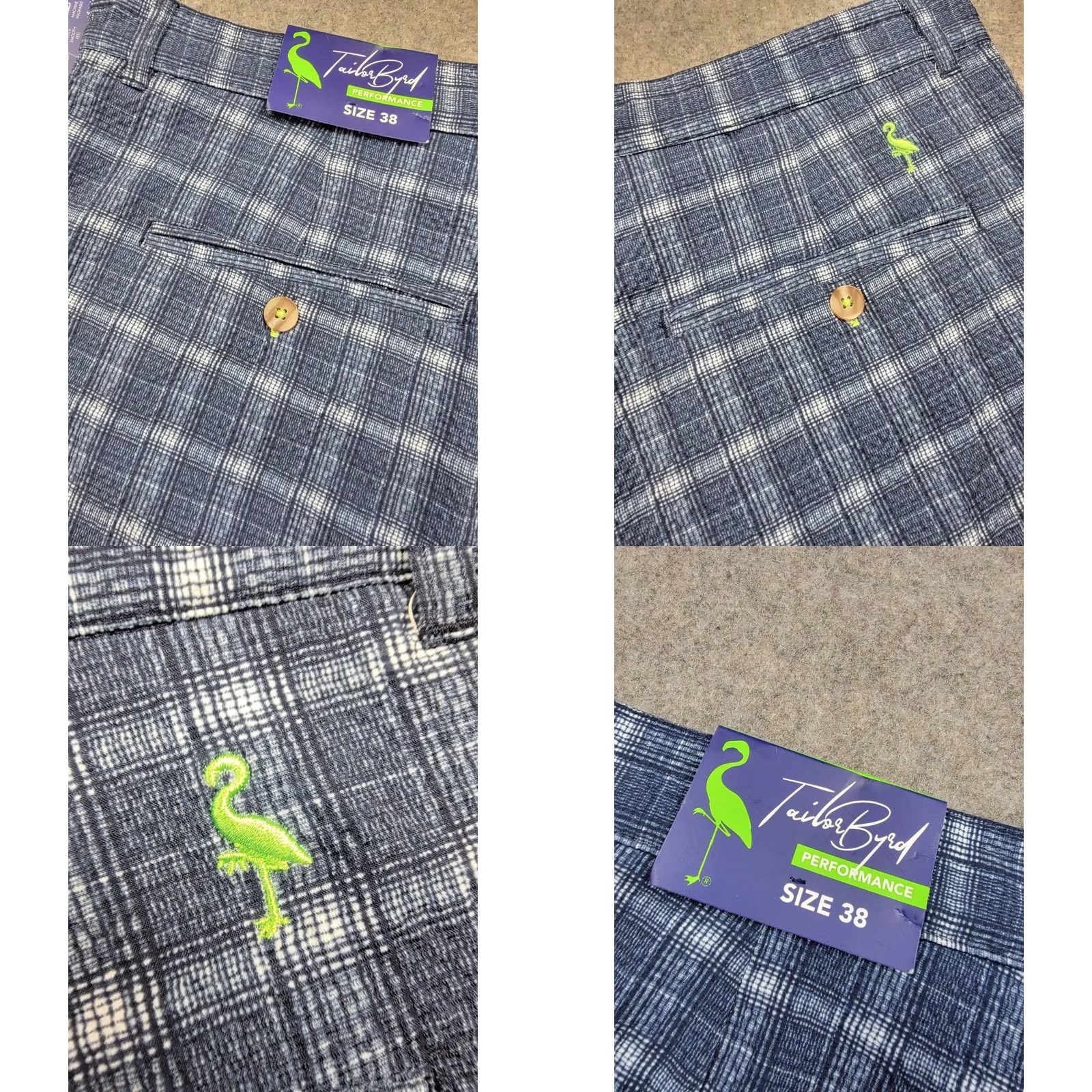 Tailorbyrd Tailorbyrd Golf Shorts Mens 38 Blue Plaid 8'' Inseam Bermuda NWT Moisture Wicking UV Pockets Casual Travel Sport Outdoor Polyester Spandex Front Flat Size US 38 / EU 54 - 9 Thumbnail
