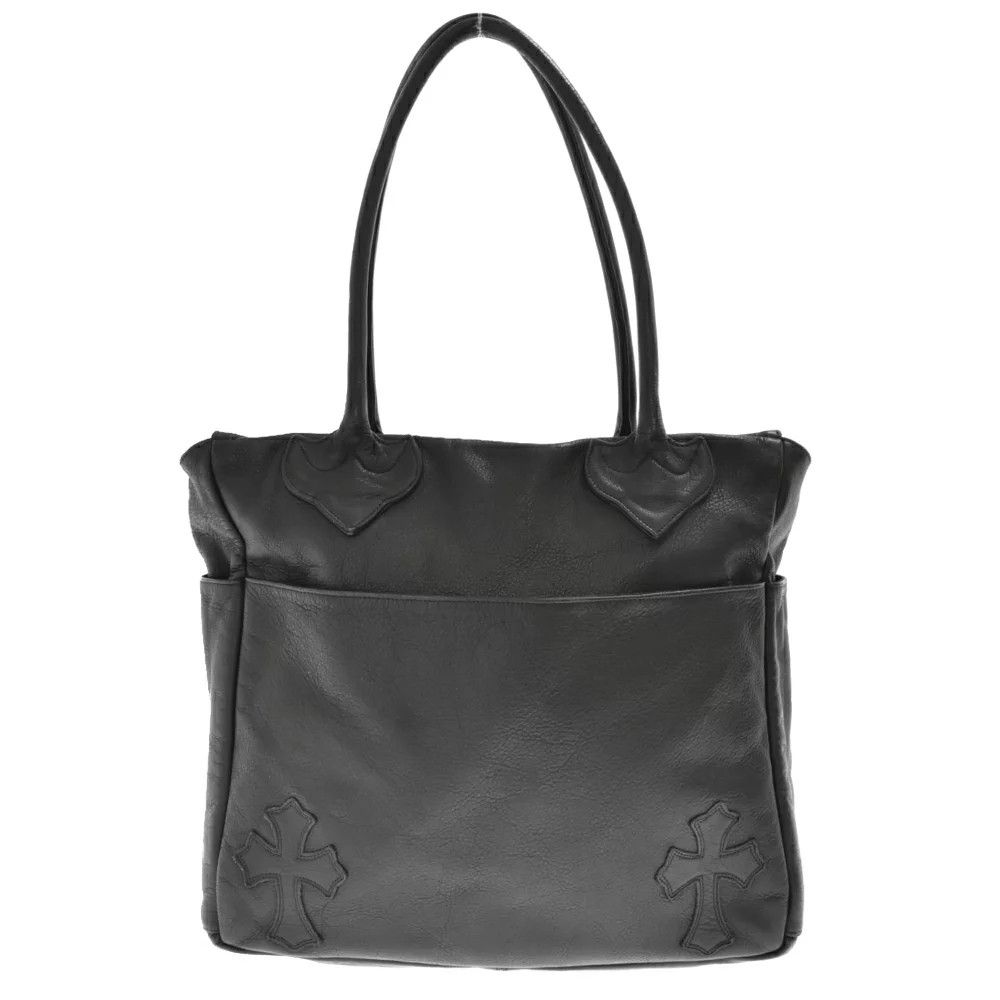 image of Chrome Hearts Leather Cross Patch Tote Bag in Black, Women's