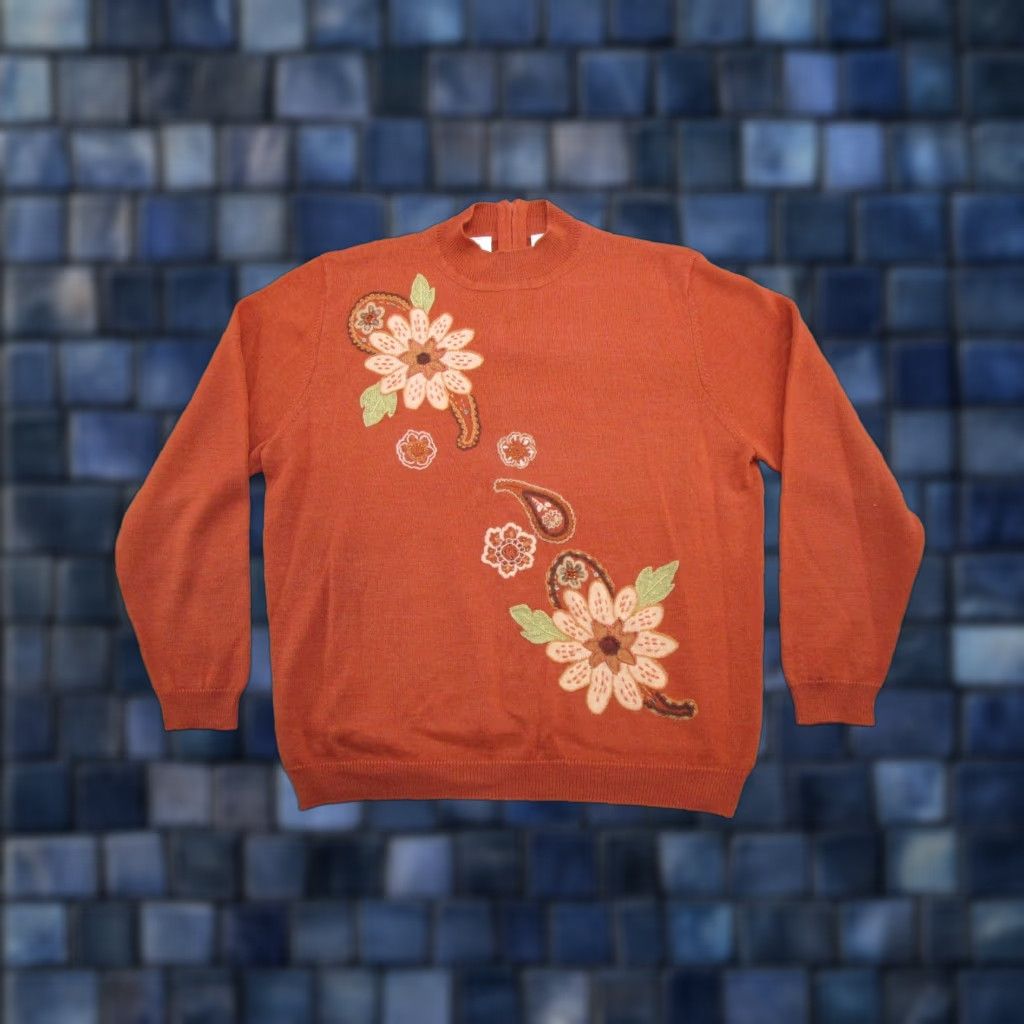 Vintage VTG Alfred Dunner Embroidered Wool Blend Pullover Sweater Women M Orange Size M / US 6-8 / IT 42-44 - 1 Thumbnail