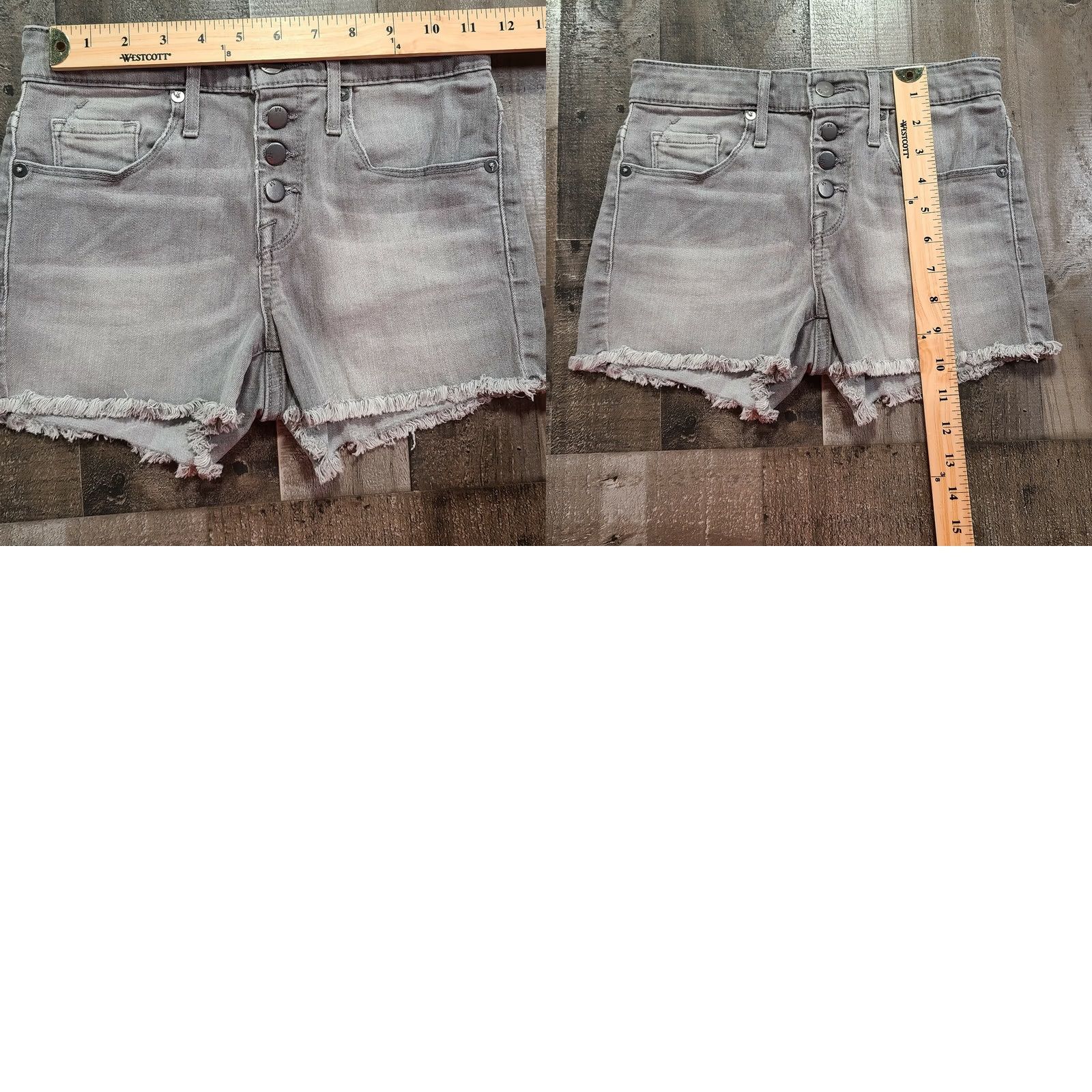 Mossimo Mossimo Shorts Womens 0/25 Gray Cut-Off High Rise Button-Fly Stretch Light Denim Shirt? Size 40" / US 18 - 8 Thumbnail