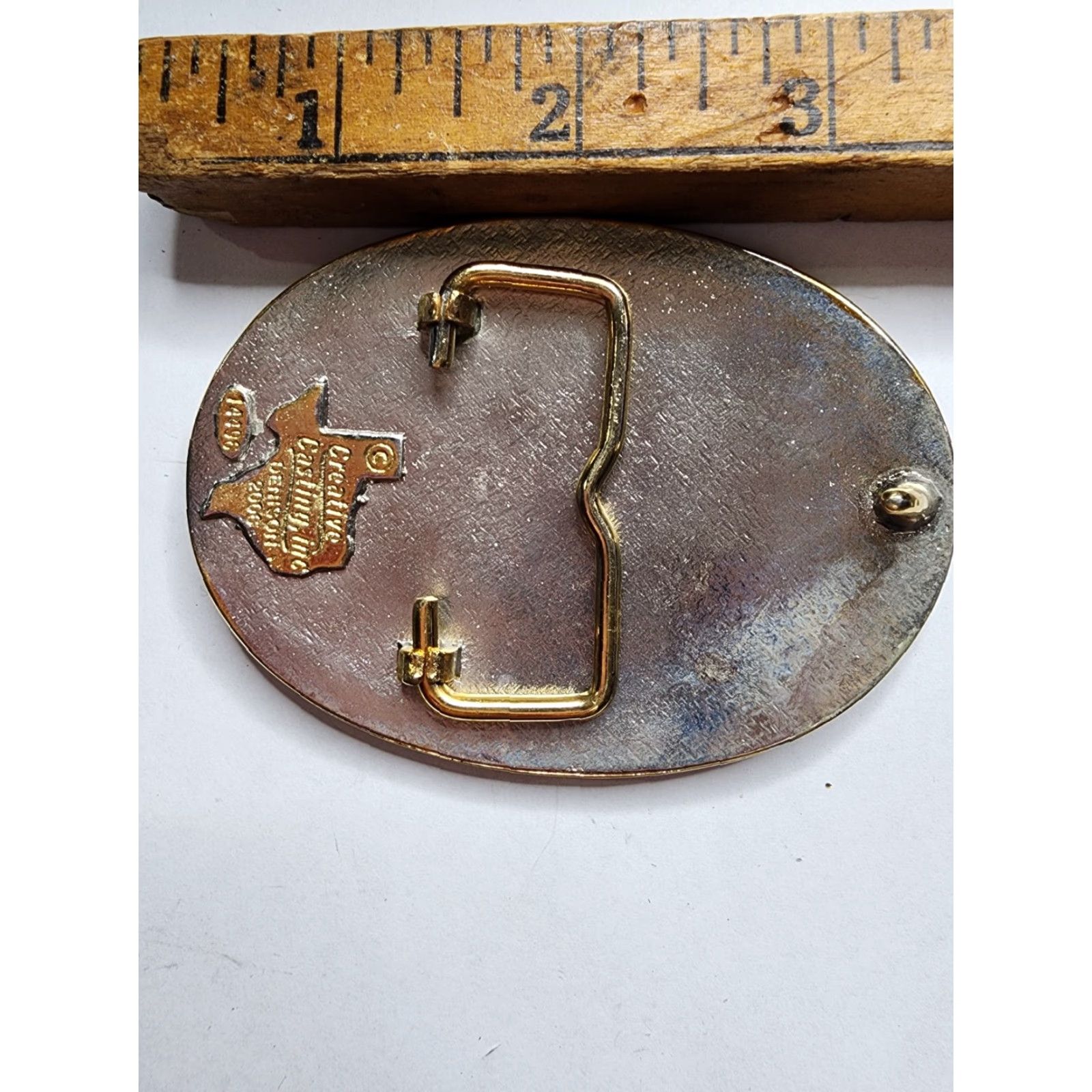 Vintage VINTAGE Creative Casting Western Belt Buckle Men One Size Silver State Trap and Shoot Club Trophy Leather Accents Size ONE SIZE - 2 Thumbnail