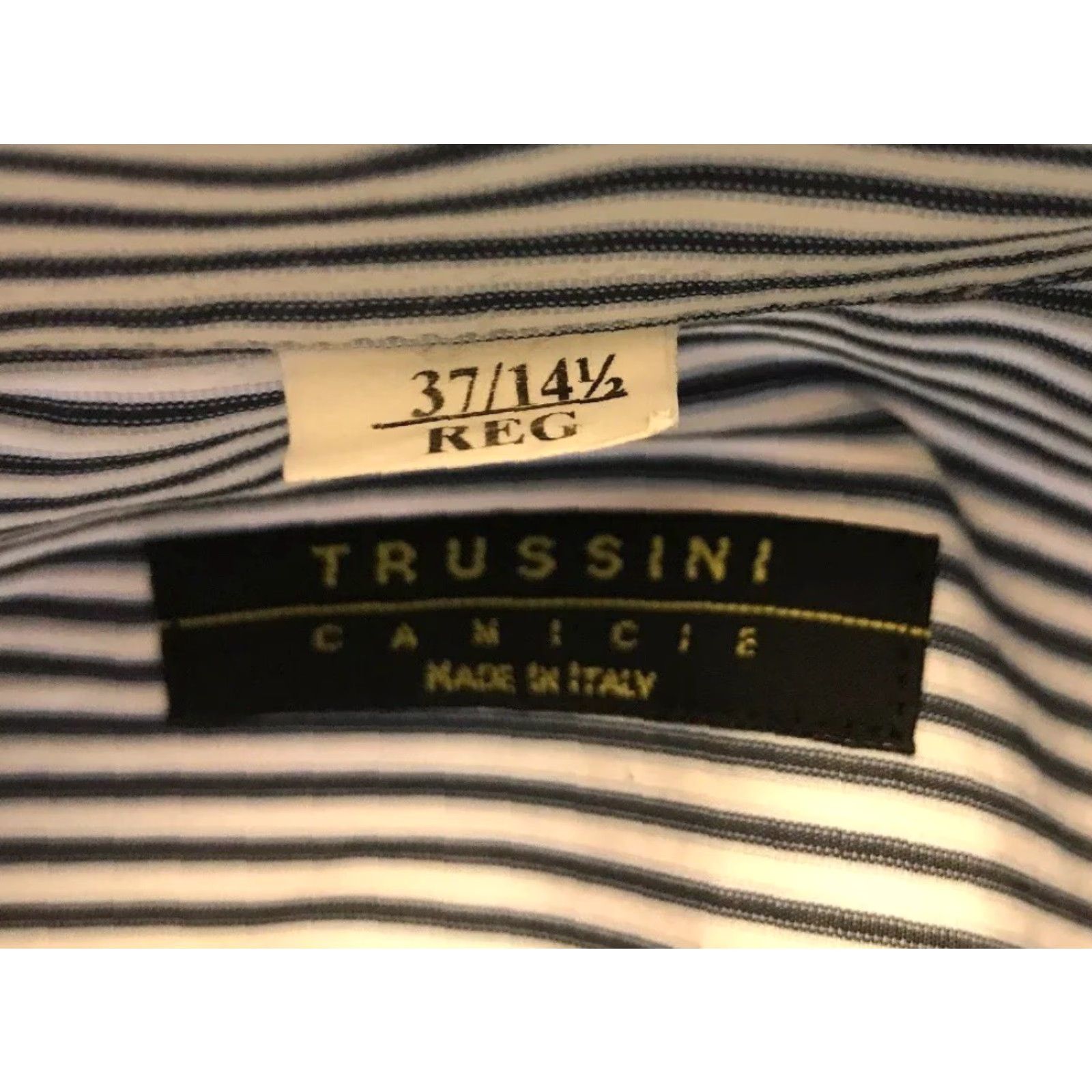 Vintage VINTAGE 37 14.5 Trussini Camicie Blue White Striped Long Sleeve Button Down 100% Cotton Mens Shirt Size 36R - 6 Thumbnail