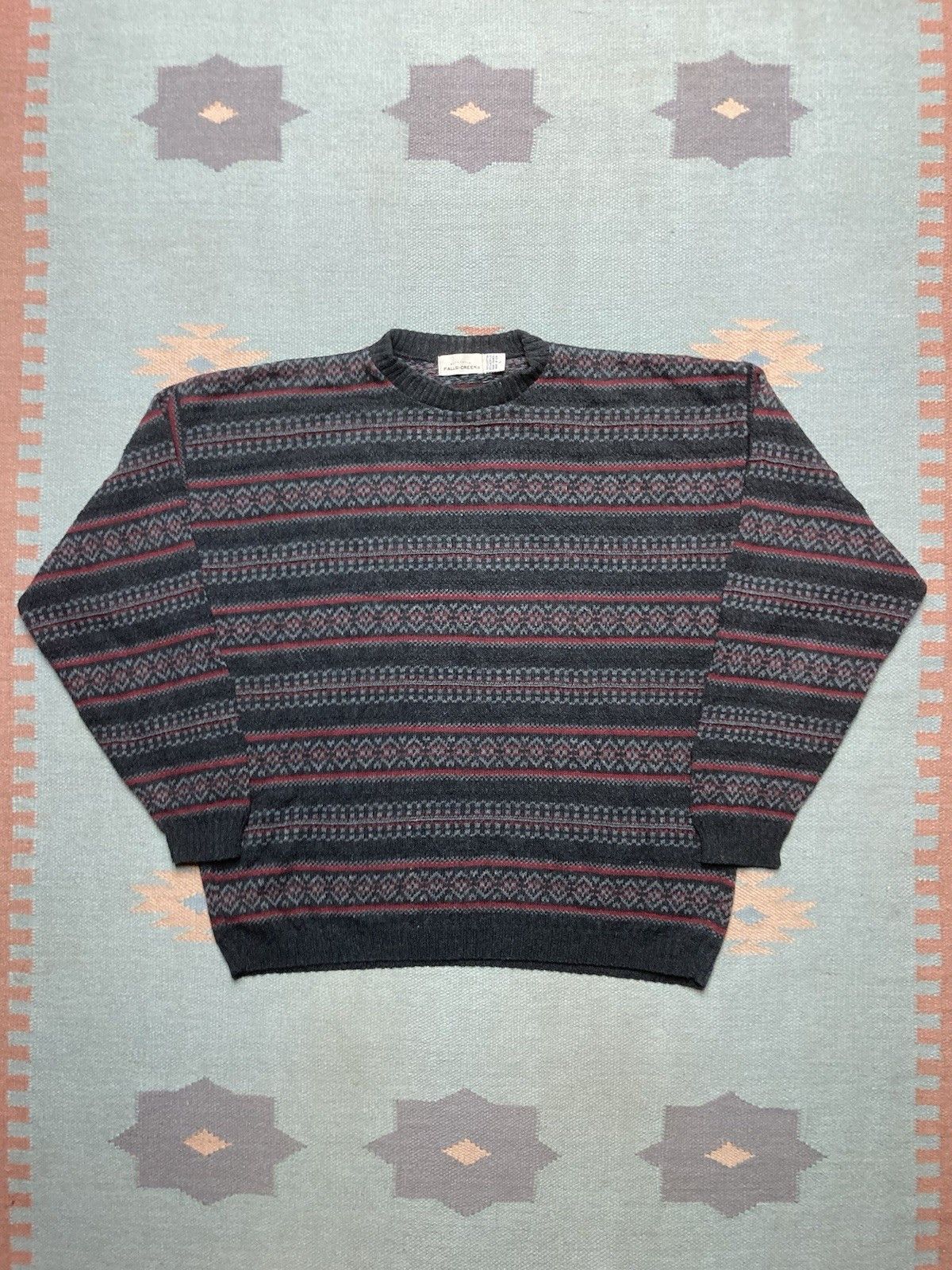 Vintage knit sweater falls creek hand framed cotton blend diamonds L Size US L / EU 52-54 / 3 - 1 Thumbnail