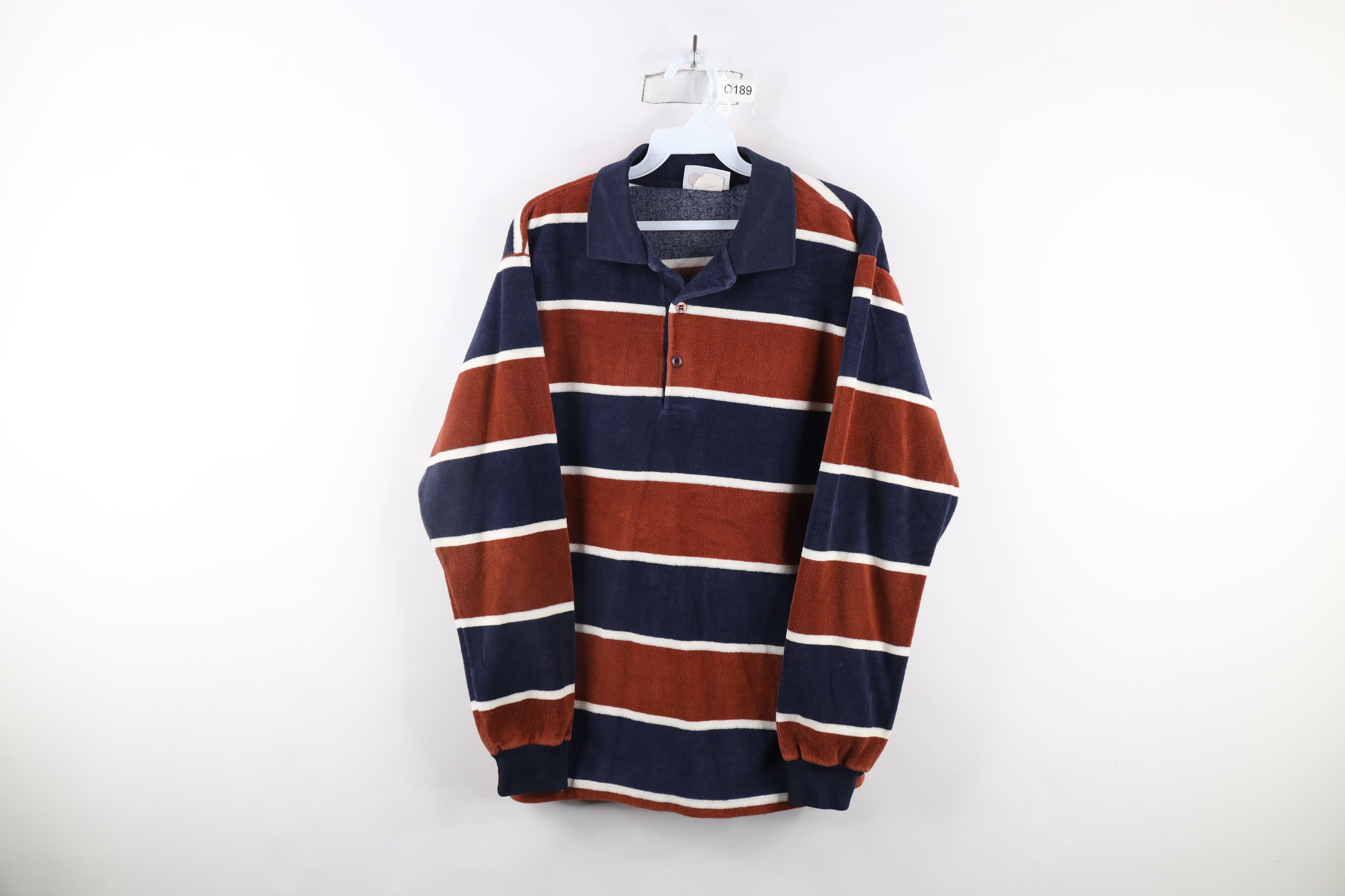 Vintage Vintage 70s Streetwear Block Terry Cloth Long Sleeve Polo Size US L / EU 52-54 / 3 - 1 Thumbnail