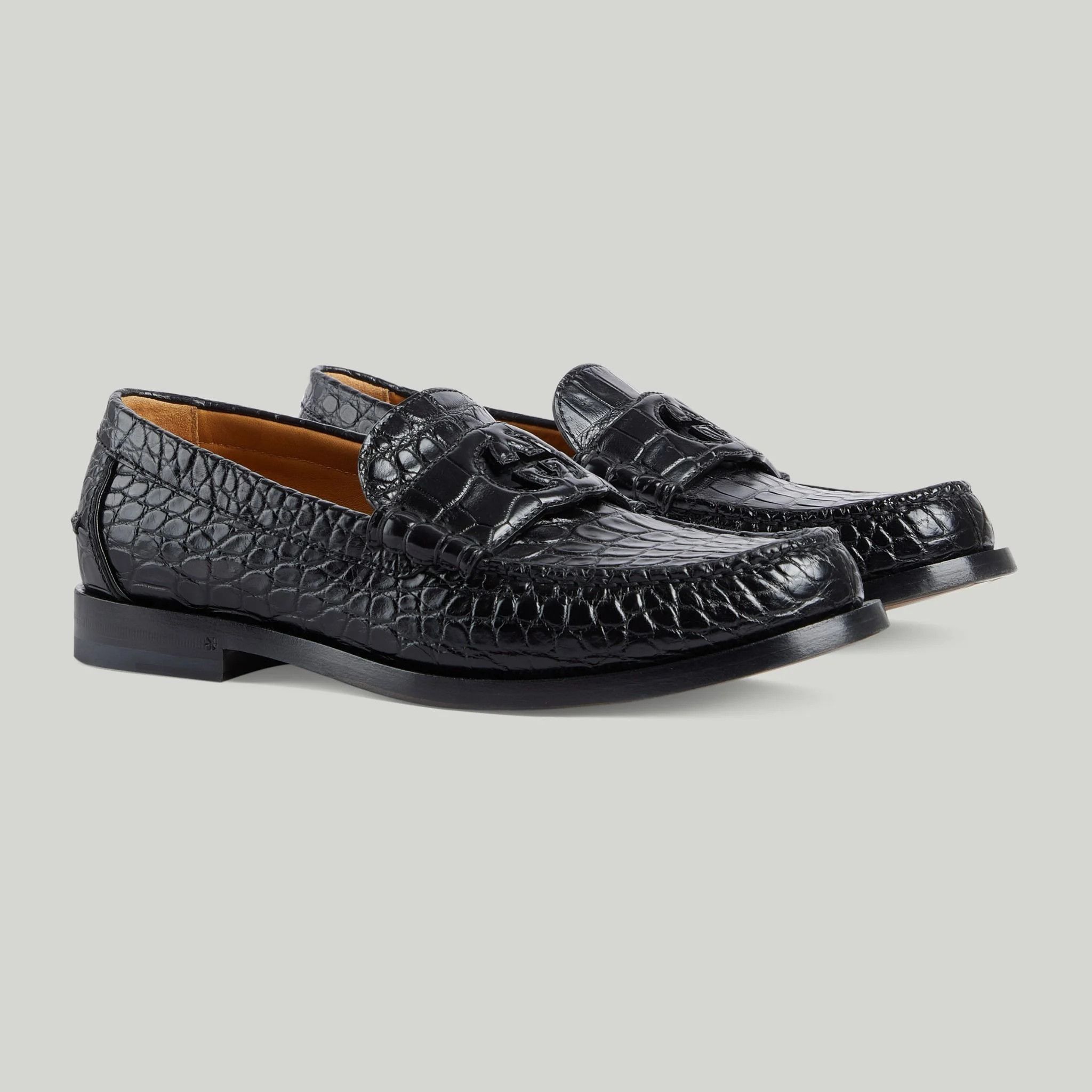 Gucci o1s1wg110425 Men's Alligator Loafers in Black Size US 12.5 / EU 45-46 - 3 Thumbnail