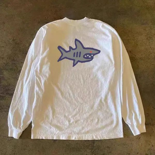 VIBE Shark pattern washed vintage long-sleeved cotton t-shirt Size US L / EU 52-54 / 3 - 7 Thumbnail