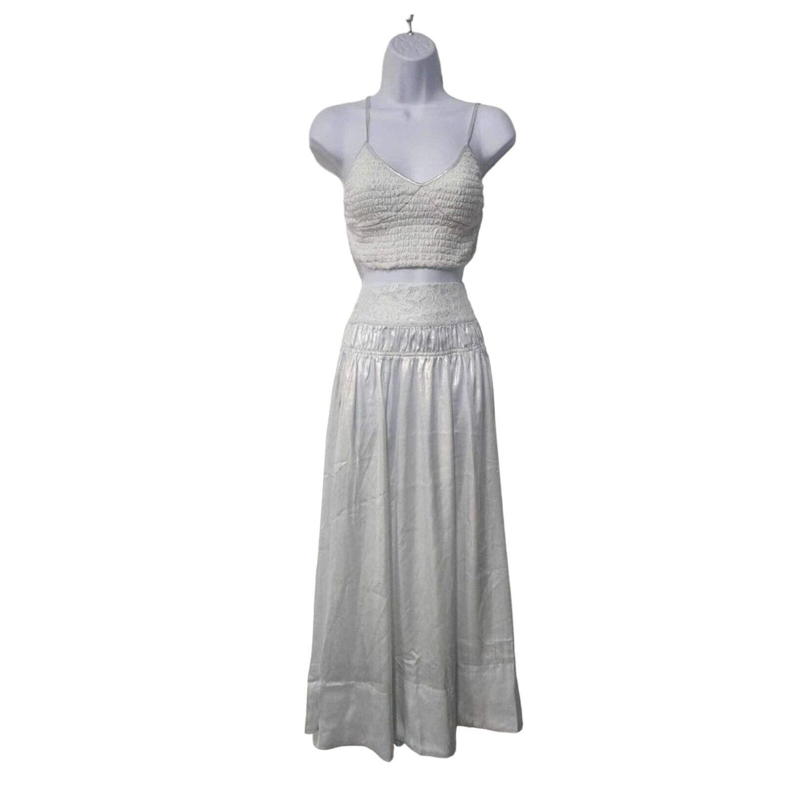 Free People New Free People Aster Set $198 X-SMALL Ivory Metallic Silver Size 26" / US 2 / IT 38 - 6 Thumbnail