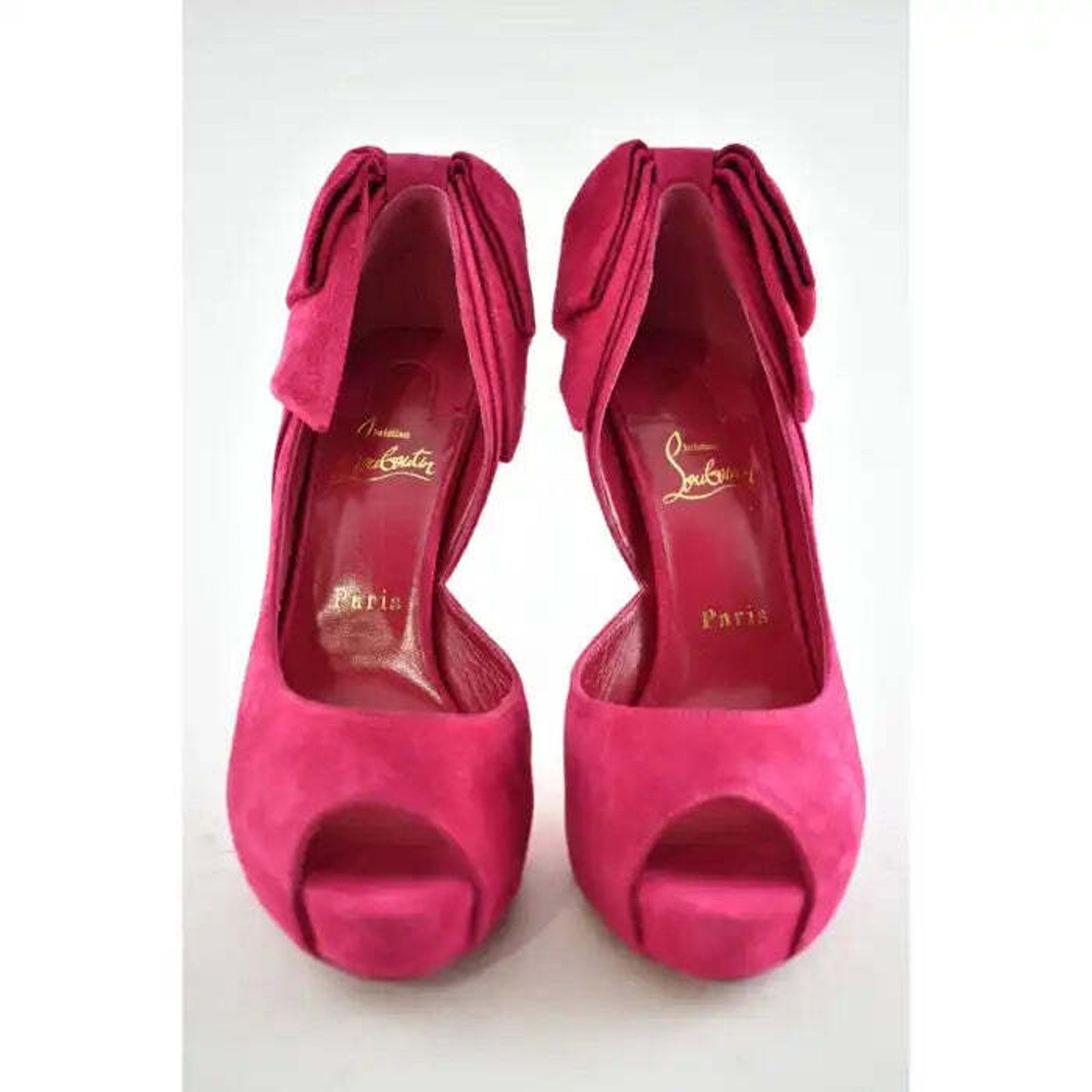 Christian Louboutin Rabakate Alta 120 Bomba Pink Suede Platform Heel Pump 37.5 Size US 7.5 / IT 37.5 - 5 Thumbnail
