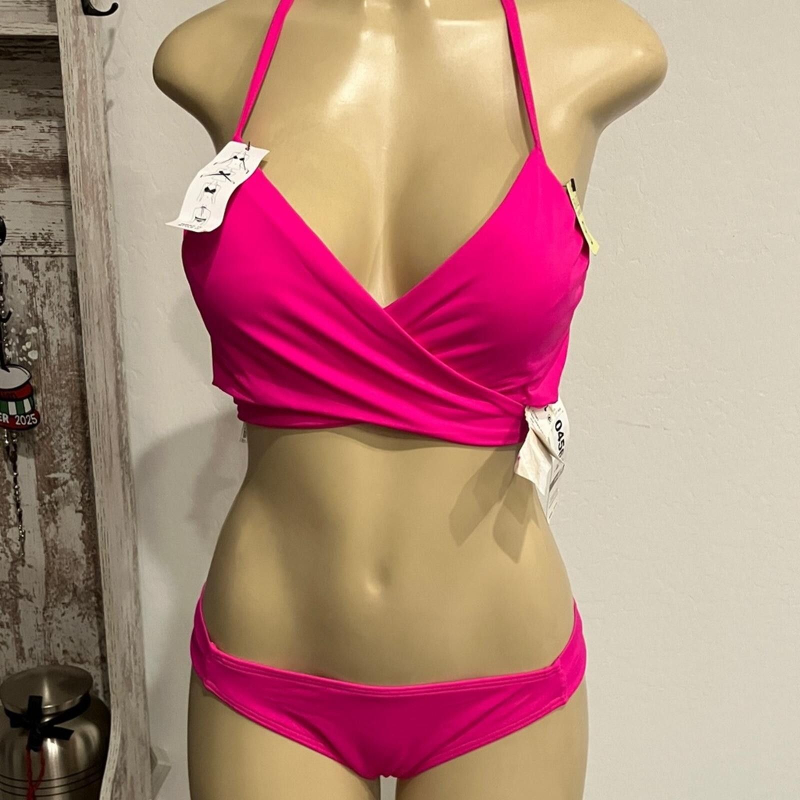 Sundae School Hot Pink Women's Bikini Set -Black Floral Two-Piece Swimwear Size ONE SIZE - 1 Thumbnail
