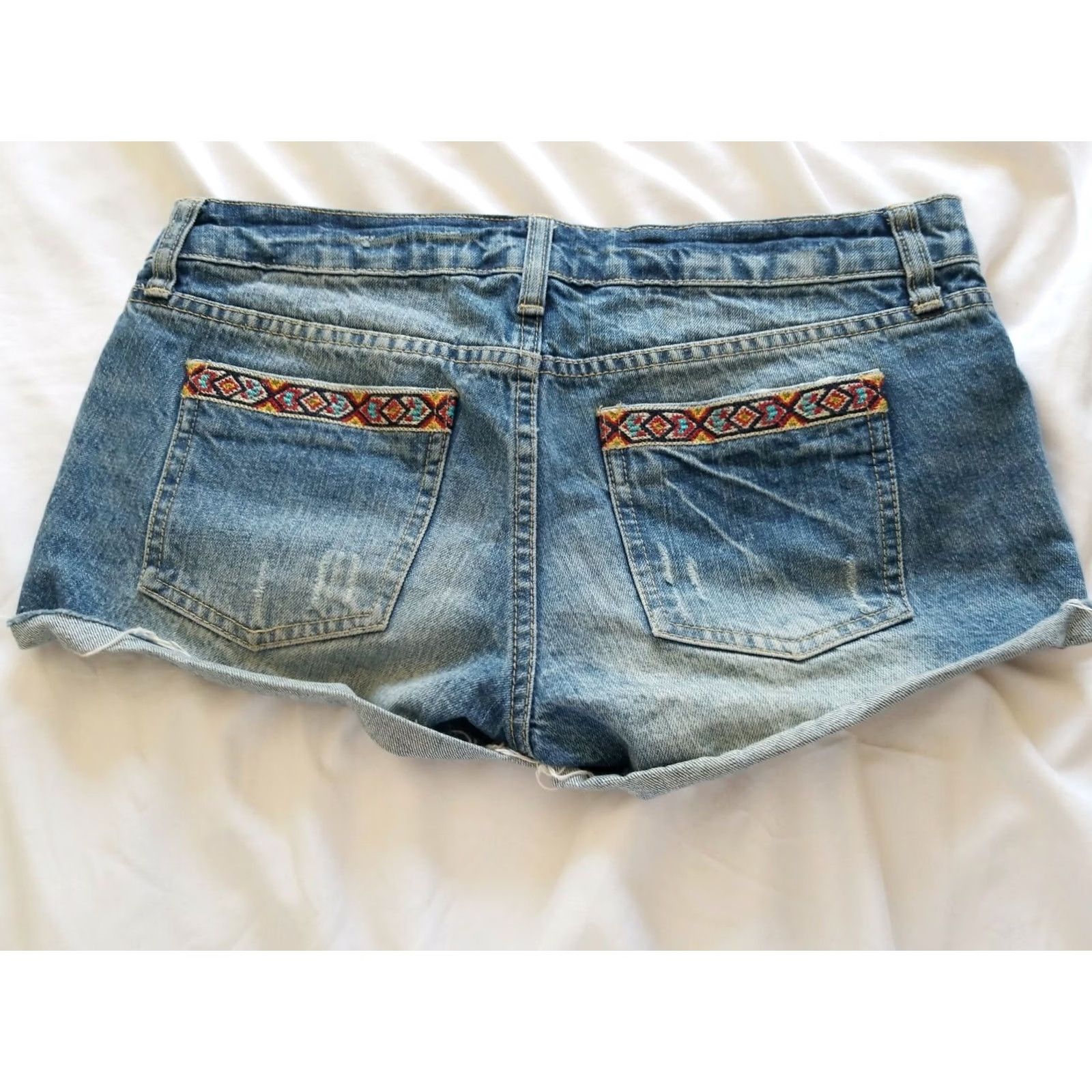 Vintage I Love H81 Embroidered Distressed Women's Jean Shorts Sz 25 Blue Cotton Button Shorts Juniors Women 2in Inseam Size 42" / US 20 - 3 Thumbnail