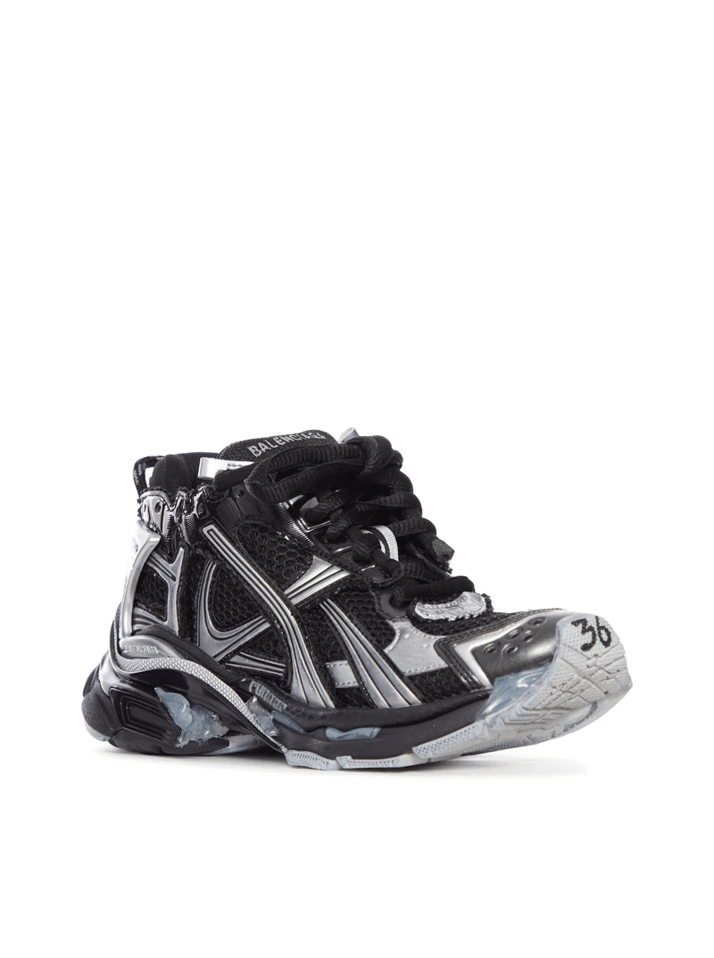 BALENCIAGA Runner Men's Black/Silver Sneakers New/Auth