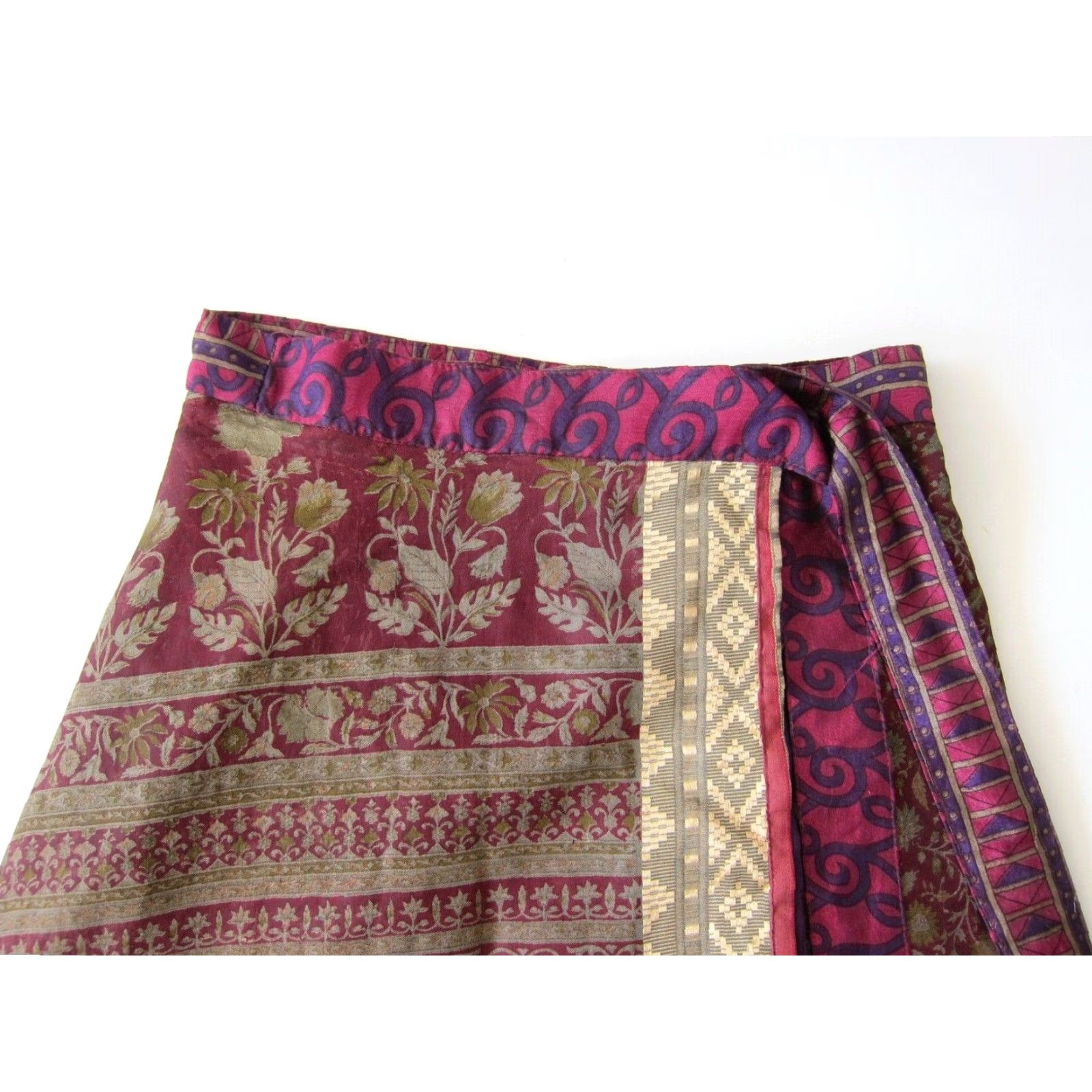 Pinko VINTAGE NWT Vevez India Silk Pink Purple Gold Red Floral Long Maxi Wrap Skirt Medium Size 32" / US 10 / IT 46 - 3 Thumbnail