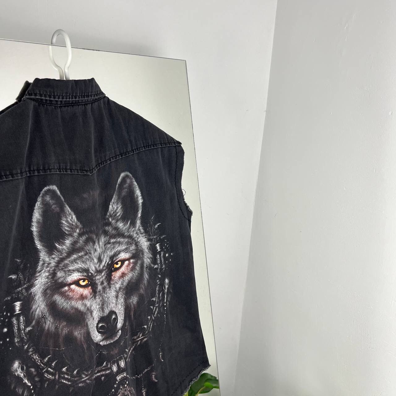 Vintage Woolf Vintage Denim Vest Distressed Spiral Big Print Y2k Size US L / EU 52-54 / 3 - 3 Thumbnail