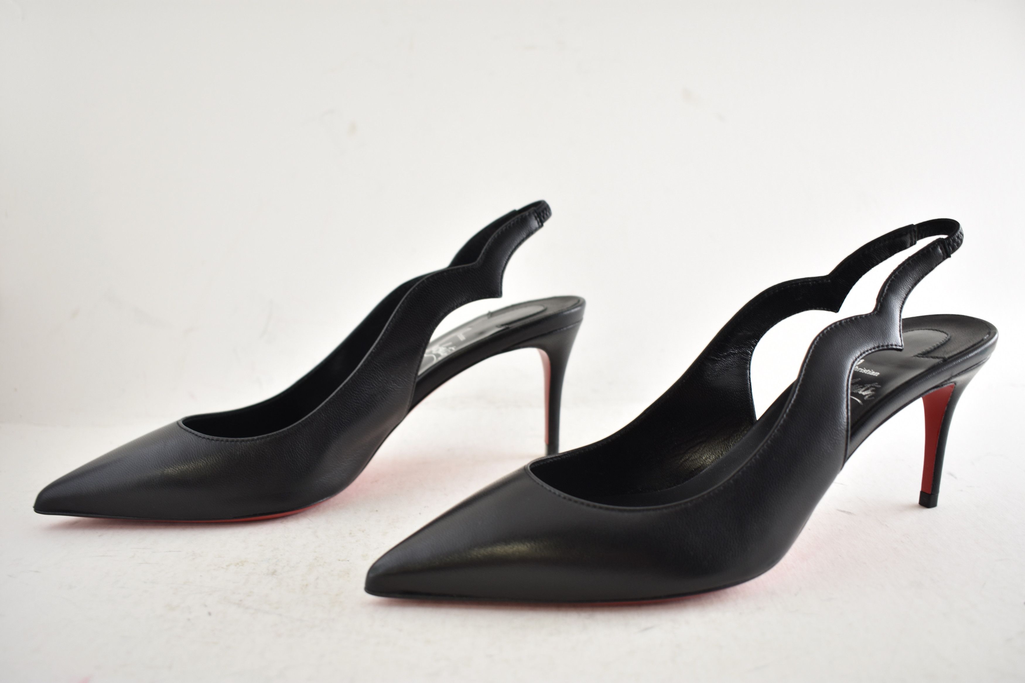 Christian Louboutin Hot Chick Sling 70 Black Nappa Leather Low Heel Pump 36.5 Size US 6.5 / IT 36.5 - 11 Thumbnail