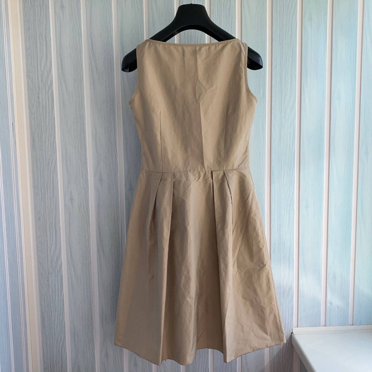 Prada Prada Beige Polyester Zip Pleated Sleeveless Fit Flare Dress Size S / US 4 / IT 40 - 3 Thumbnail