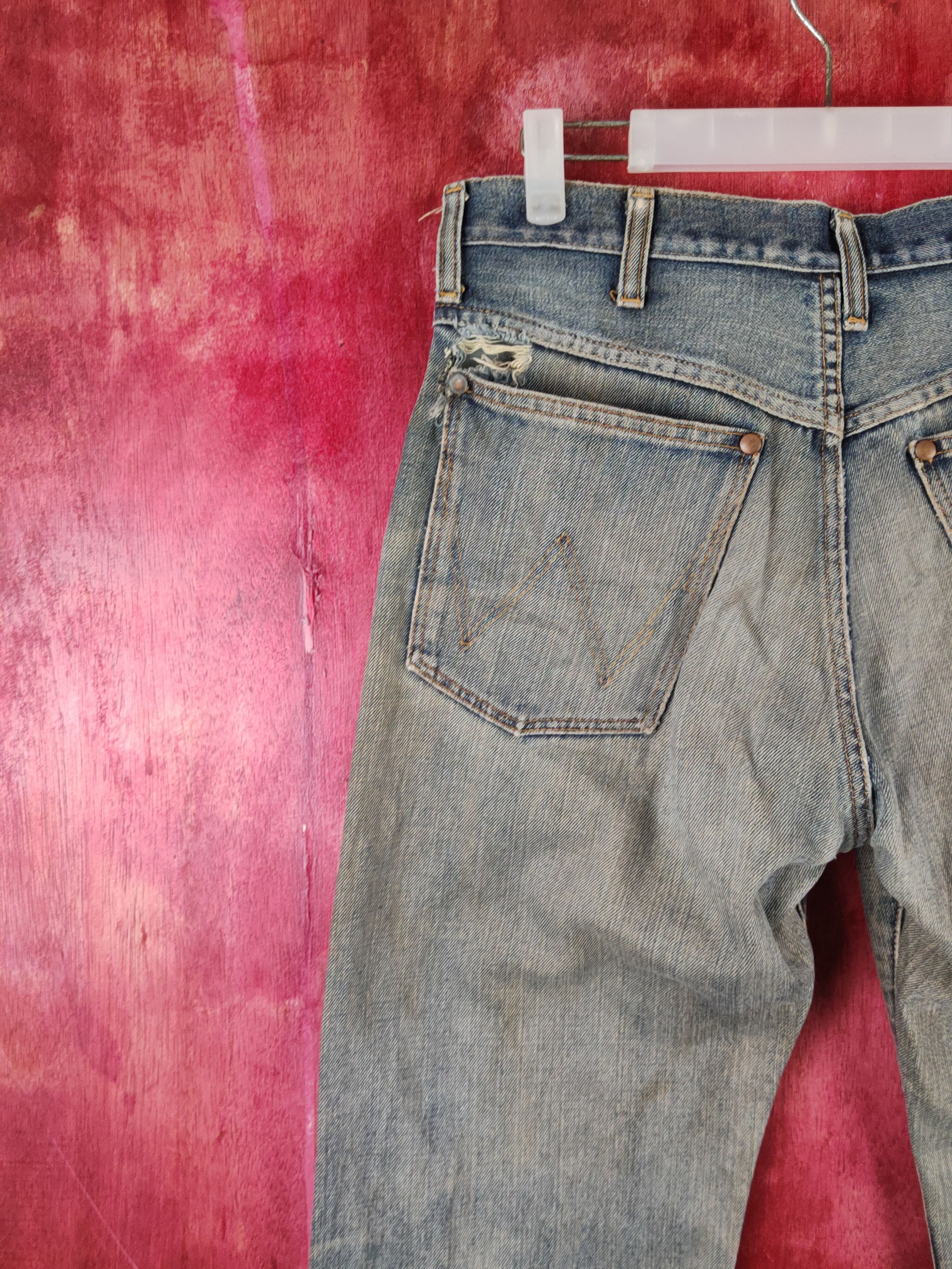 Japanese Brand Wrangler Dark Blue Faded Distressed Ripped Jeans #S2246 Size US 31 - 8 Thumbnail