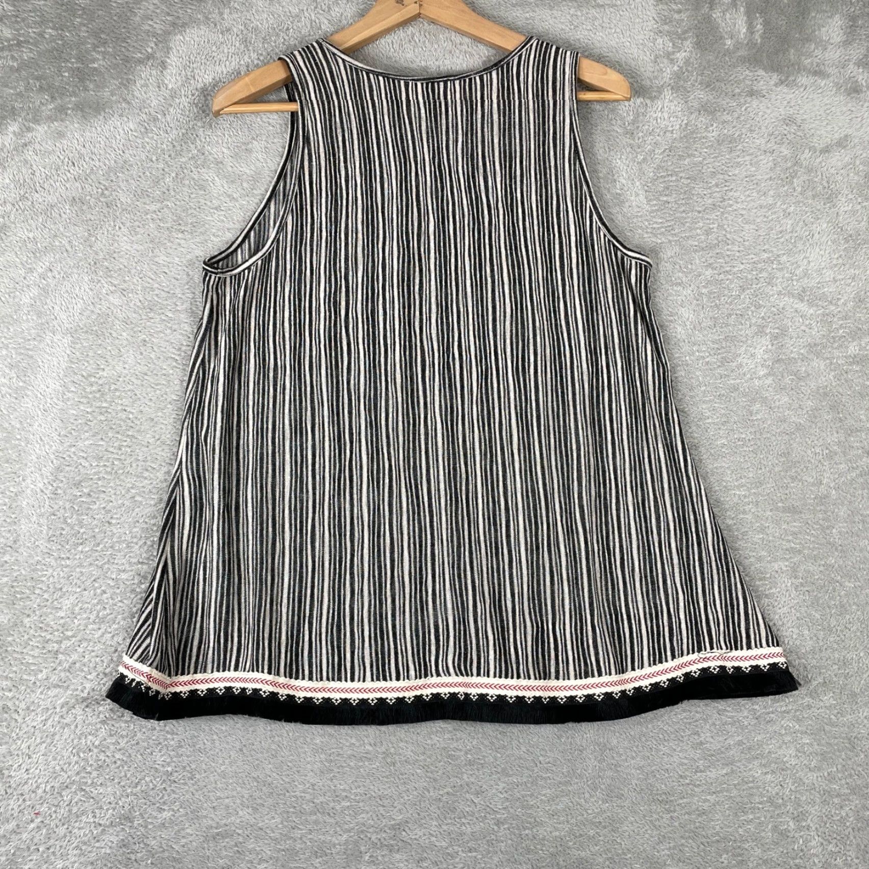 Vintage W5 Tank Top Womens Large Black White Striped Fringe Hem Boho Sleeveless Knit Size L / US 10 / IT 46 - 2 Thumbnail