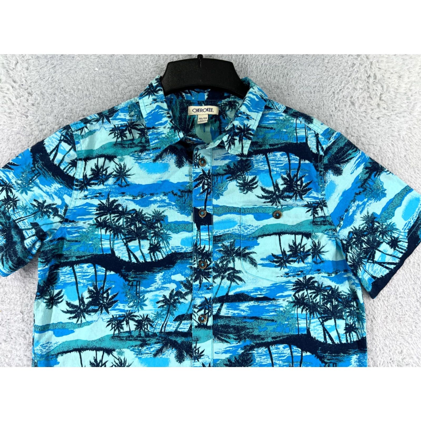 Cherokee Cherokee Shirt Mens XL Blue Palm Island Print Button Up Hawaiian Cotton Size US XL / EU 56 / 4 - 7 Thumbnail