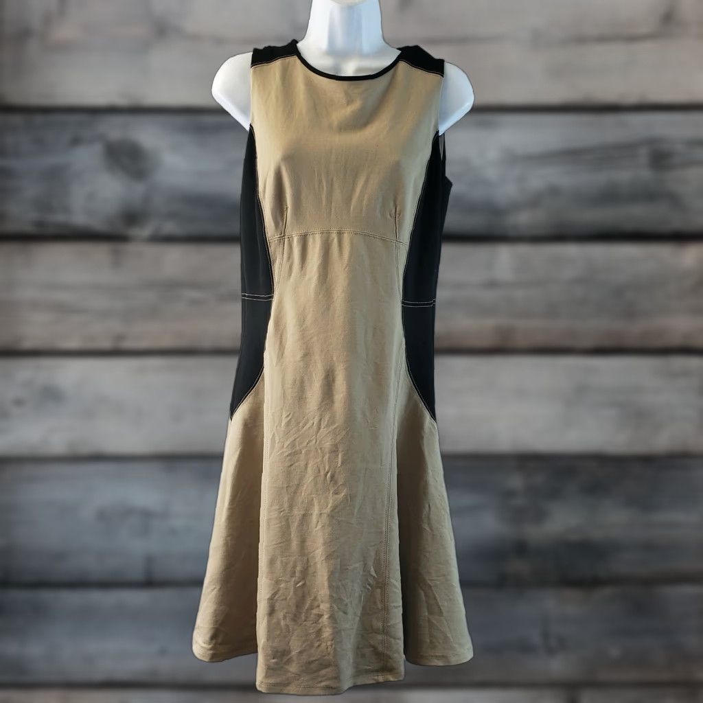 Ann Taylor Ann Taylor Womens Dress Sz 6 Black Tan Sleeveless Rayon Blend Size M / US 6-8 / IT 42-44 - 1 Thumbnail