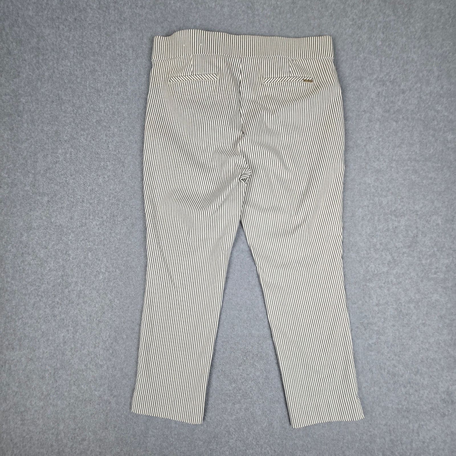 Anne Klein Anne Klein 12 Beige Charcoal Stripe Slim Pull On Crop Pants Size 34" / US 12 / IT 48 - 2 Thumbnail