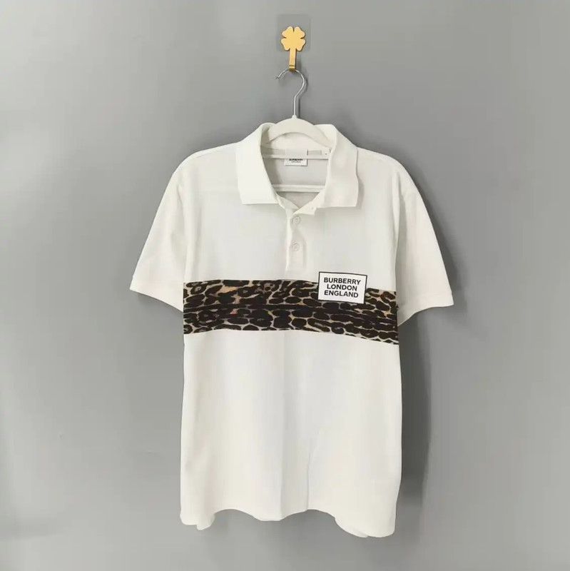 Burberry Burberry White Cotton Men's Polo with Leopard Detail Size US S / EU 44-46 / 1 - 1 Thumbnail