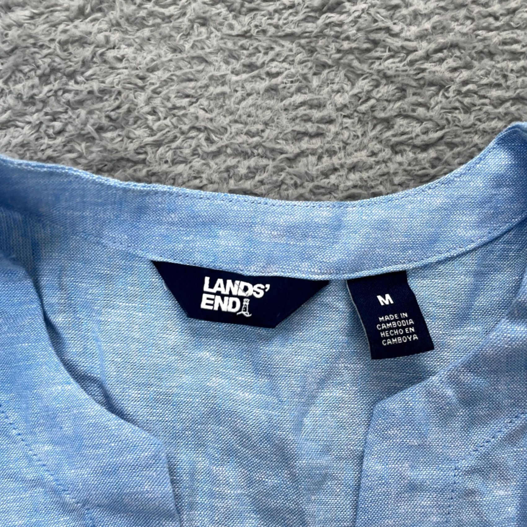 Lands' End Lands' End Top Womens Medium Blue Tunic Linen Blend V-Neck 3/4 Sleeve Pullover Casual Shirt Blouse Tunic Beach Preppy Size M / US 6-8 / IT 42-44 - 3 Thumbnail