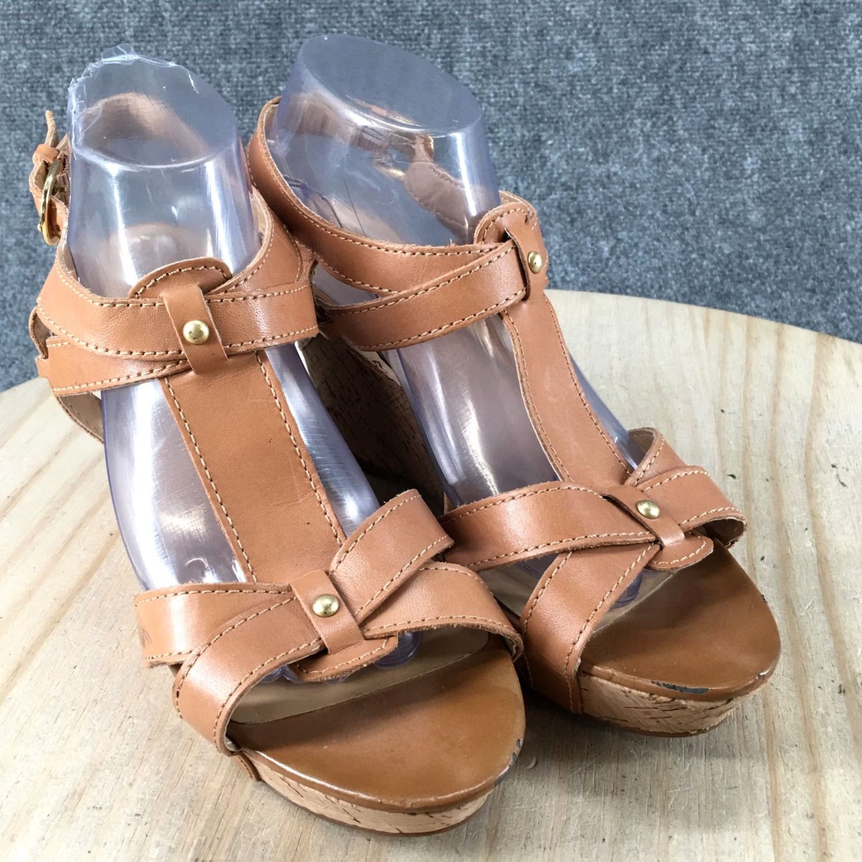 Guess Guess Heels Womens 10 M Wglair Wedge Platform Cork Brown Leather Buckle Strap Shoes Size US 10 / IT 40 - 3 Thumbnail