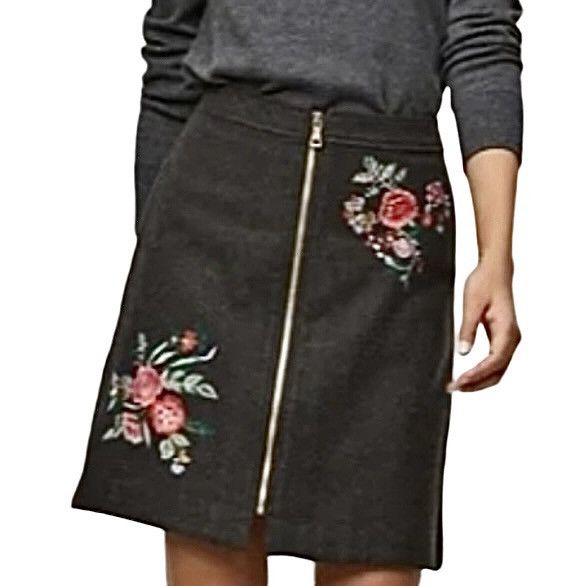 Loft Loft embroidered wool blend skirt Size 36" / US 14 / IT 50 - 1 Thumbnail