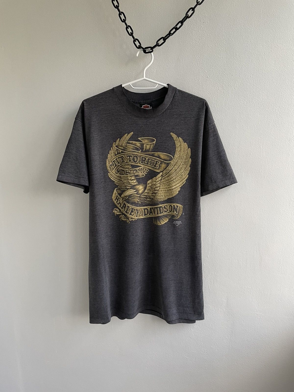Harley Davidson × Vintage Harley Davidson 3D Emblem 1991 Vintage 90s Logo T-Shirt Tee Size US XL / EU 56 / 4 - 1 Thumbnail
