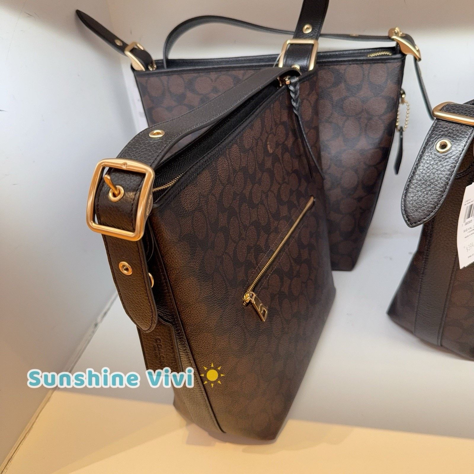 Coach Coach Womens Val Duffle Leather Bag Gold/Walnut/Black CAB12 Size ONE SIZE - 5 Thumbnail