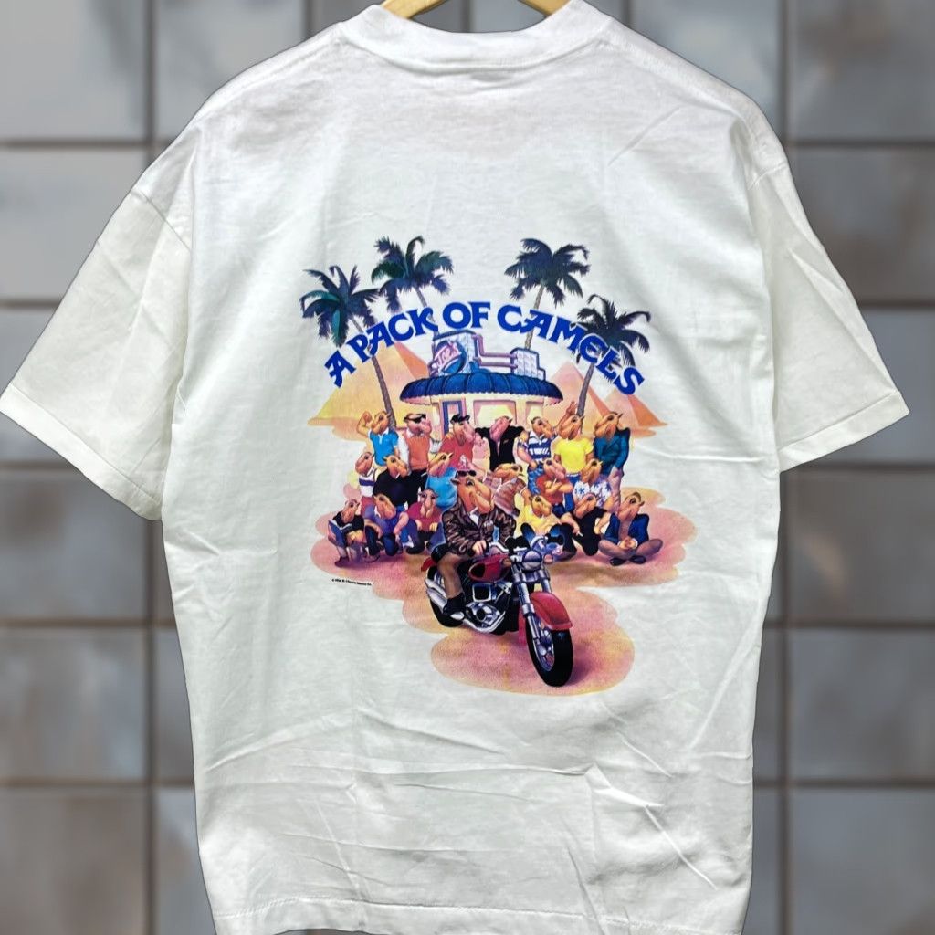 camel cigarettes t shirt vintage Camel VINTAGE Camel T-Shirt Shirt Men XL White 90s Pack of Camels Cigarettes  Single Stitch Pocket Brand New