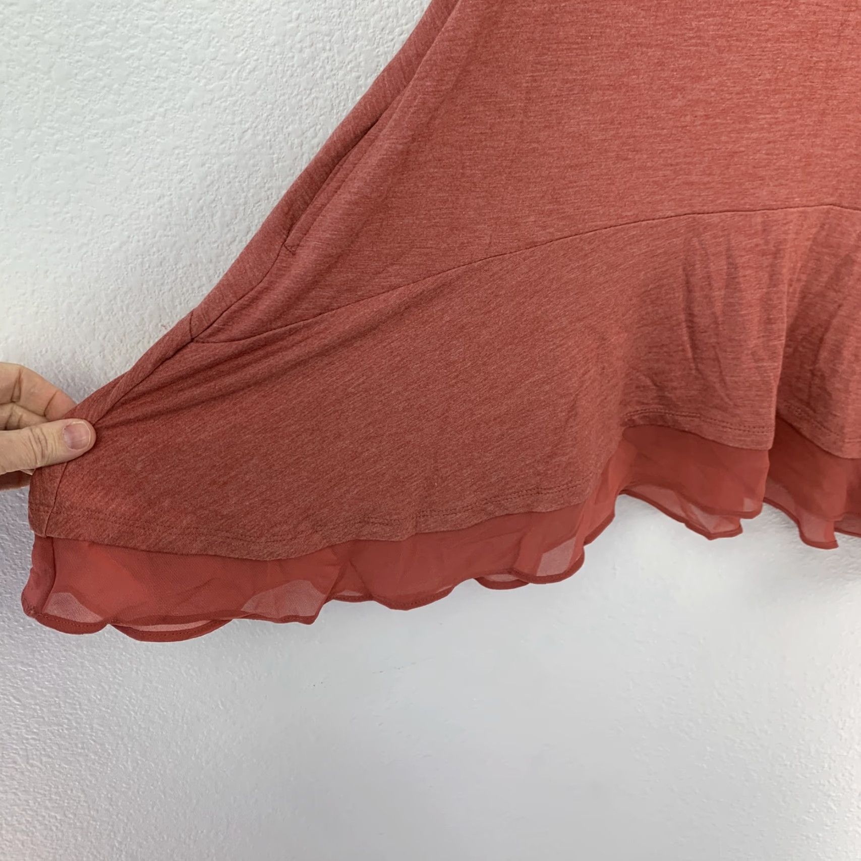 Vintage LOGO LOUNGE Tunic Shirt Womens XXS Rust Red Heathered Pockets Layered Chiffon Hem Casual Knit Crew Neck Long Sleeve Fall Winter Spring Size XXS / US 00 / IT 34 - 5 Thumbnail