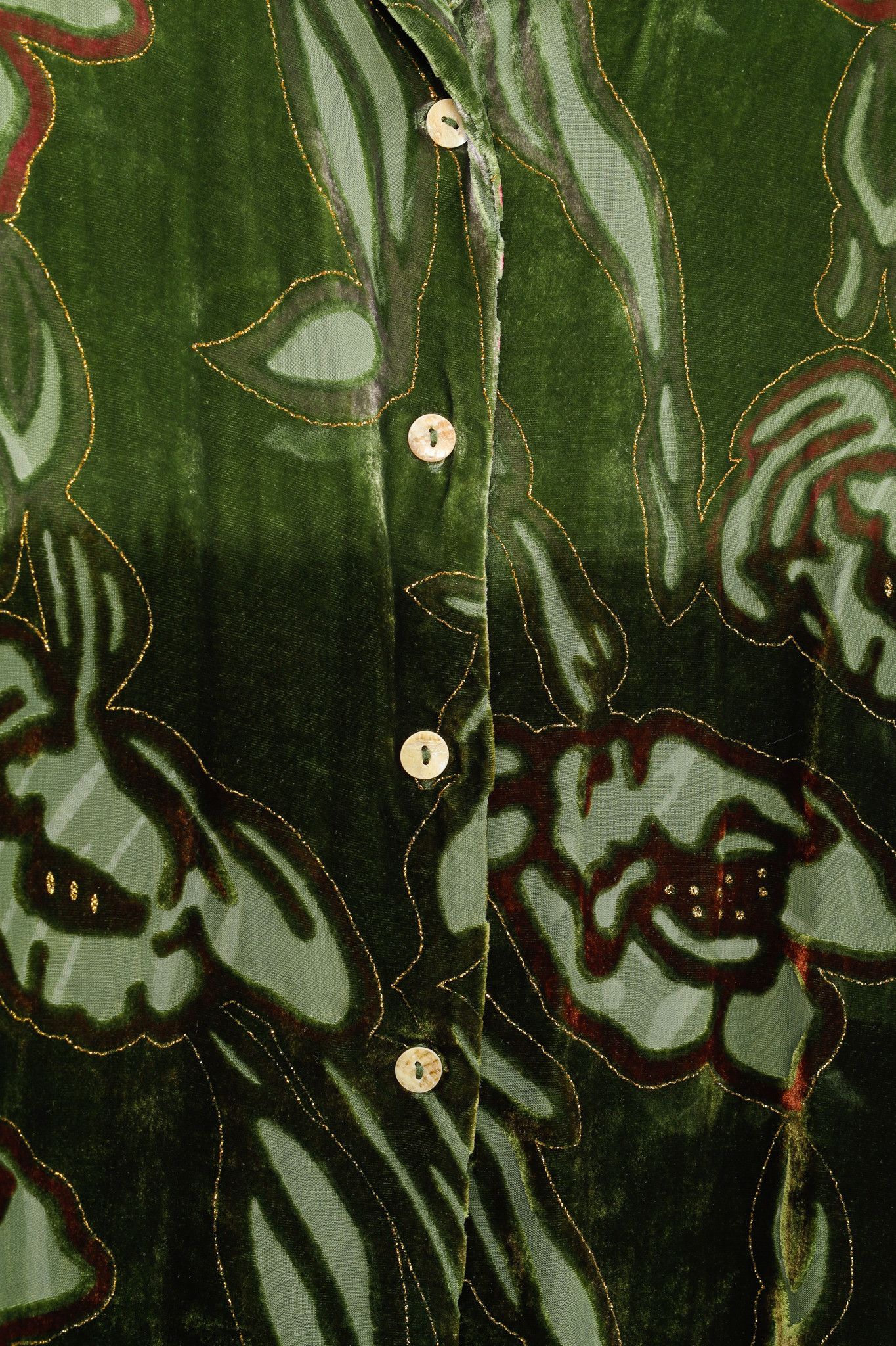 Citron Santa Monica Floral-Burnout Velvet Buttoned Shirt
