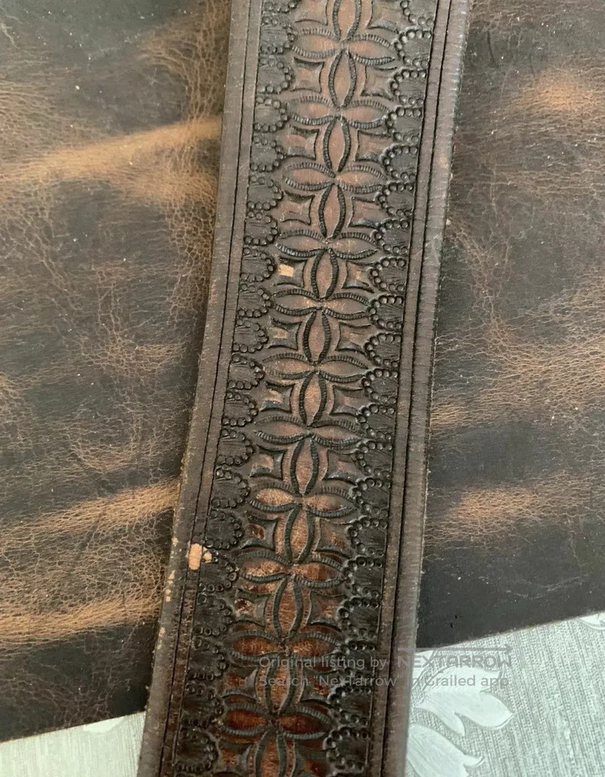Polo Ralph Lauren Brown Tooled Leather Belt with Brass Buckle. Size ONE SIZE - 6 Thumbnail