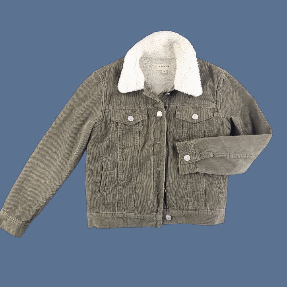 Pacsun Pacsun Jacket Womens XS Corduroy Button Trucker Fleece Olive Brown Sherpa Size XS / US 0-2 / IT 36-38 - 1 Thumbnail