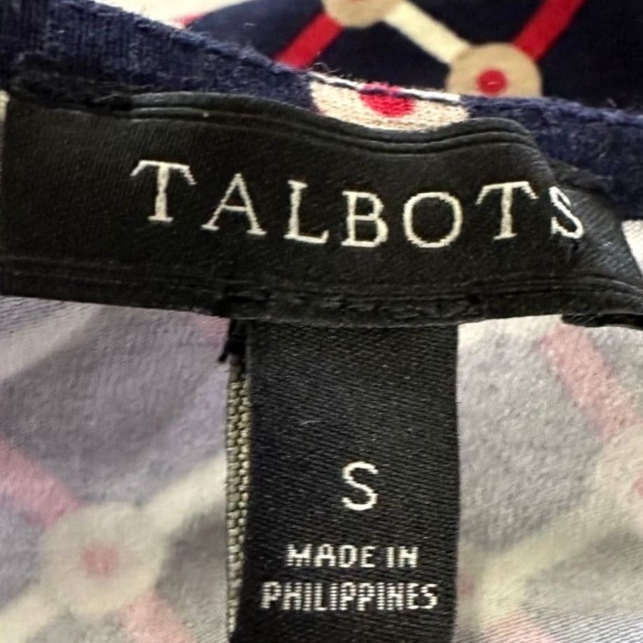 Talbots Talbots Shirt Womens Small Blue Argyle V-Neck Long Sleeve Ruched Top Ladies NEW Size S / US 4 / IT 40 - 3 Thumbnail