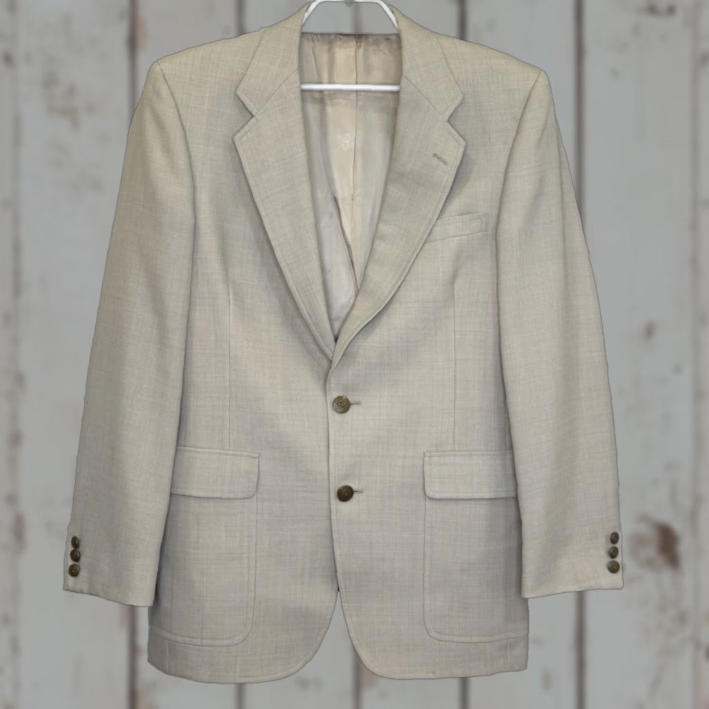 Hart Schaffner Marx VINTAGE Hart Schaffner Marx Blazer Sports Coat 42R Tan Wool Blend Men Blazer Notch Lapel Two-Button Single-Breasted 21.5" Armpit 31.5" USA Size 42R - 1 Thumbnail