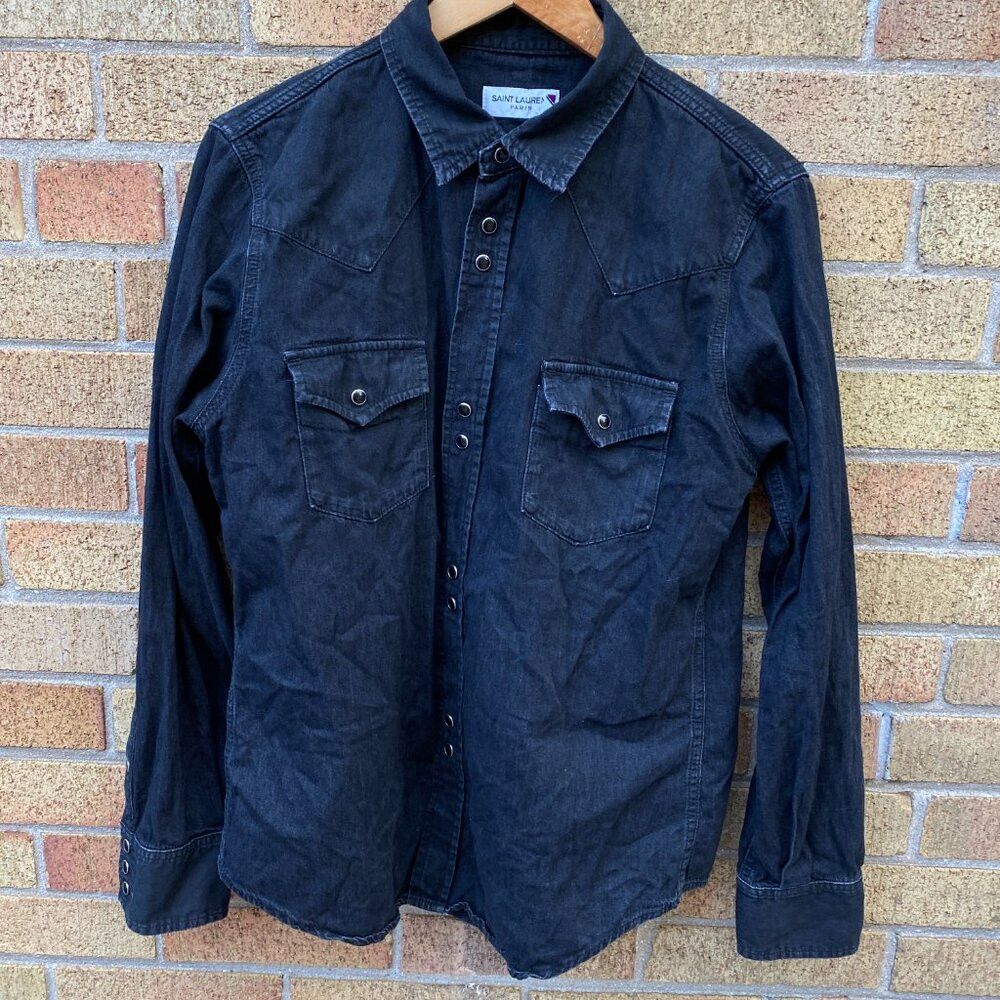 Saint Laurent Paris Saint Laurent Paris Black Denim Snapped Western Shirt Jacke Size US XL / EU 56 / 4 - 5 Thumbnail