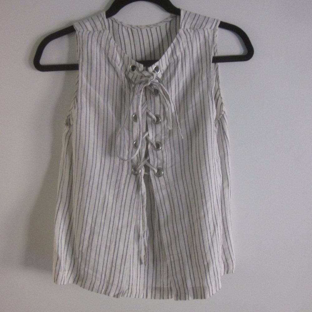 Theory Theory Womens Striped Lace Up Back Linen Tank Size Petite Small Size XS / US 0-2 / IT 36-38 - 8 Thumbnail