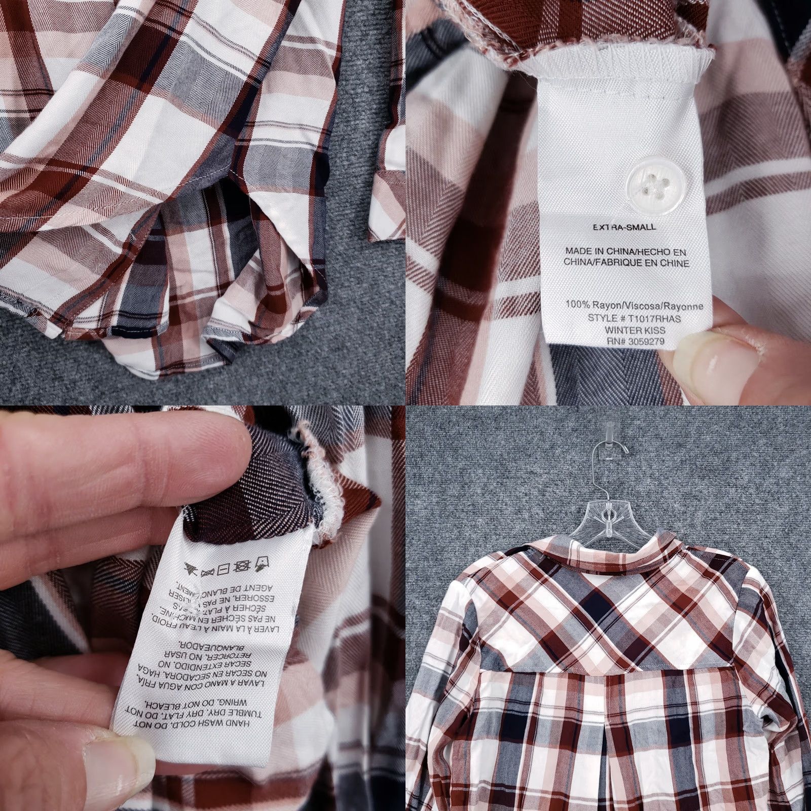 Vintage Altar'd State Shirt XS Brown White Plaid Button Up Long Sleeve Extra Small Women Size XS / US 0-2 / IT 36-38 - 8 Thumbnail