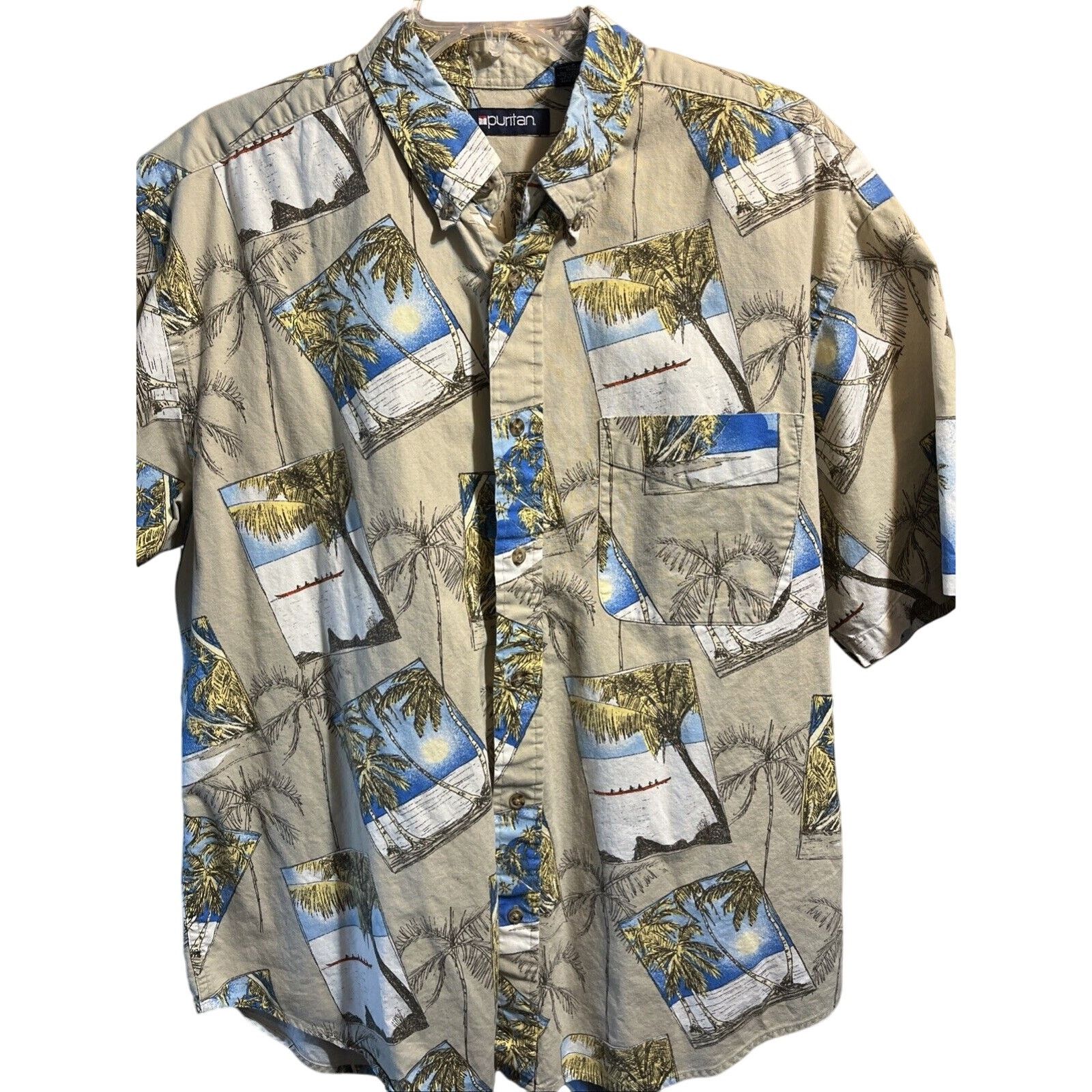Puritan Puritan Hawaiian Style Shirt Size L Men's Brown Button Up SS Size US L / EU 52-54 / 3 - 1 Thumbnail