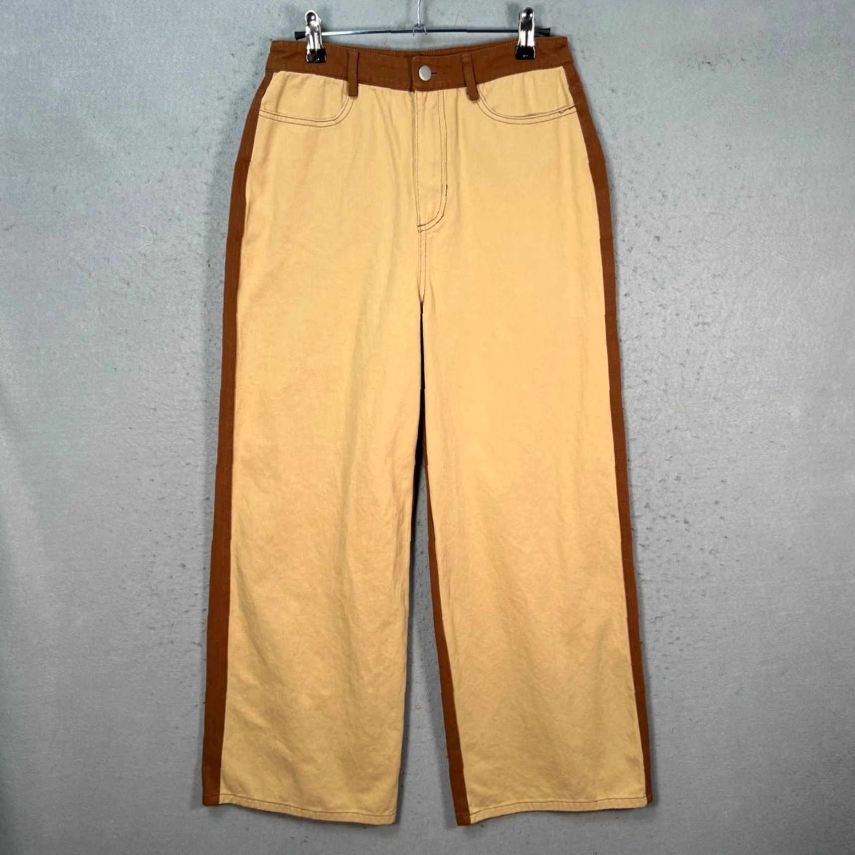 Vintage Le Lis Pants Womens Two-Tone High-Waist Wide Leg M Beige 26in Inseam 28in Cotton Polyester Vintage: No Size 32" / US 10 / IT 46 - 2 Thumbnail